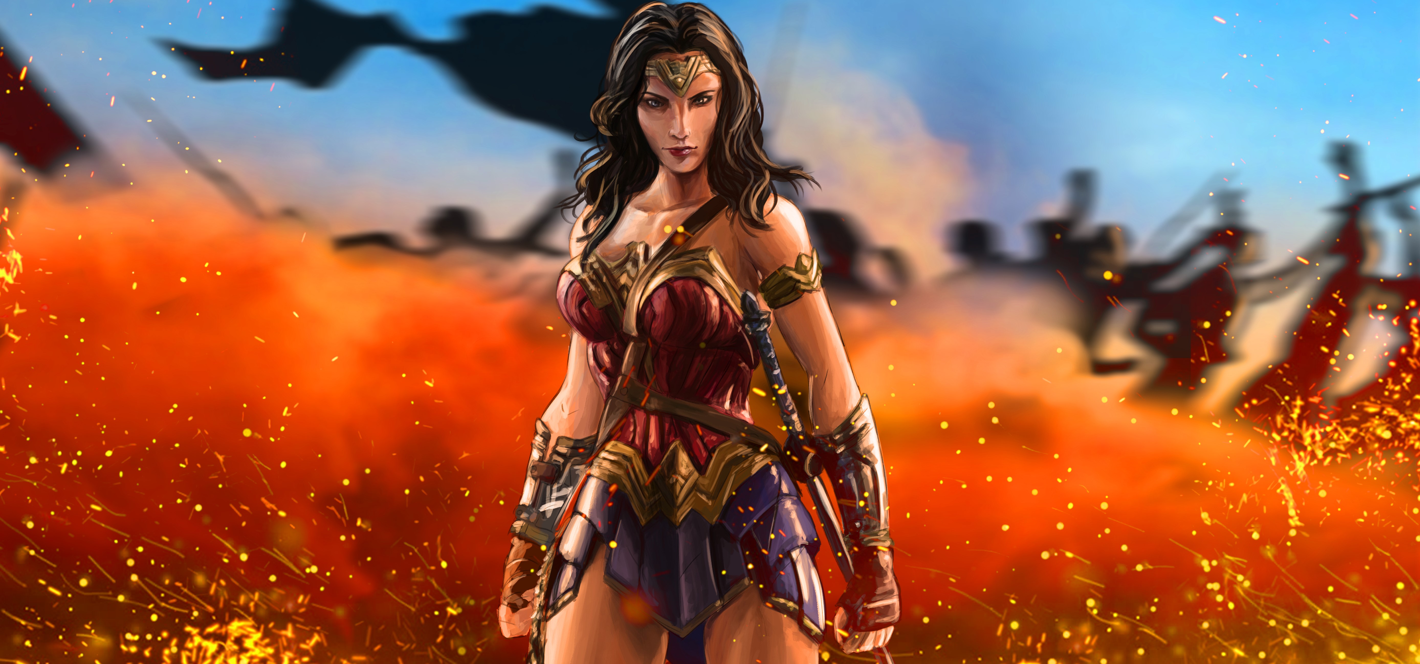wonder woman, warrior, artwork, 5k, hd, 4k, superheroes, artwork, digital art, HD Wallpaper