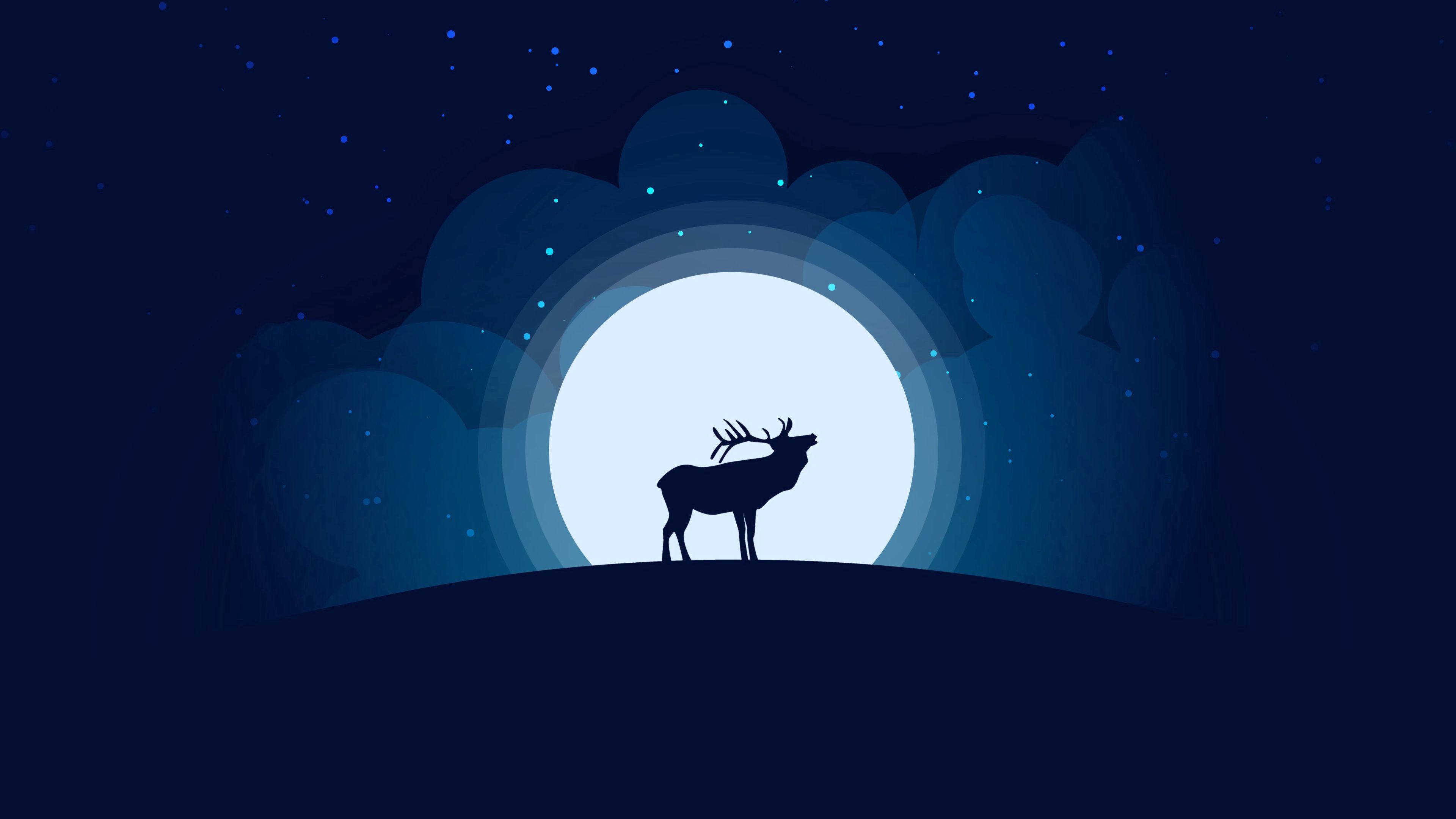 deer, moon, night, dark, art, 4k, HD Wallpaper