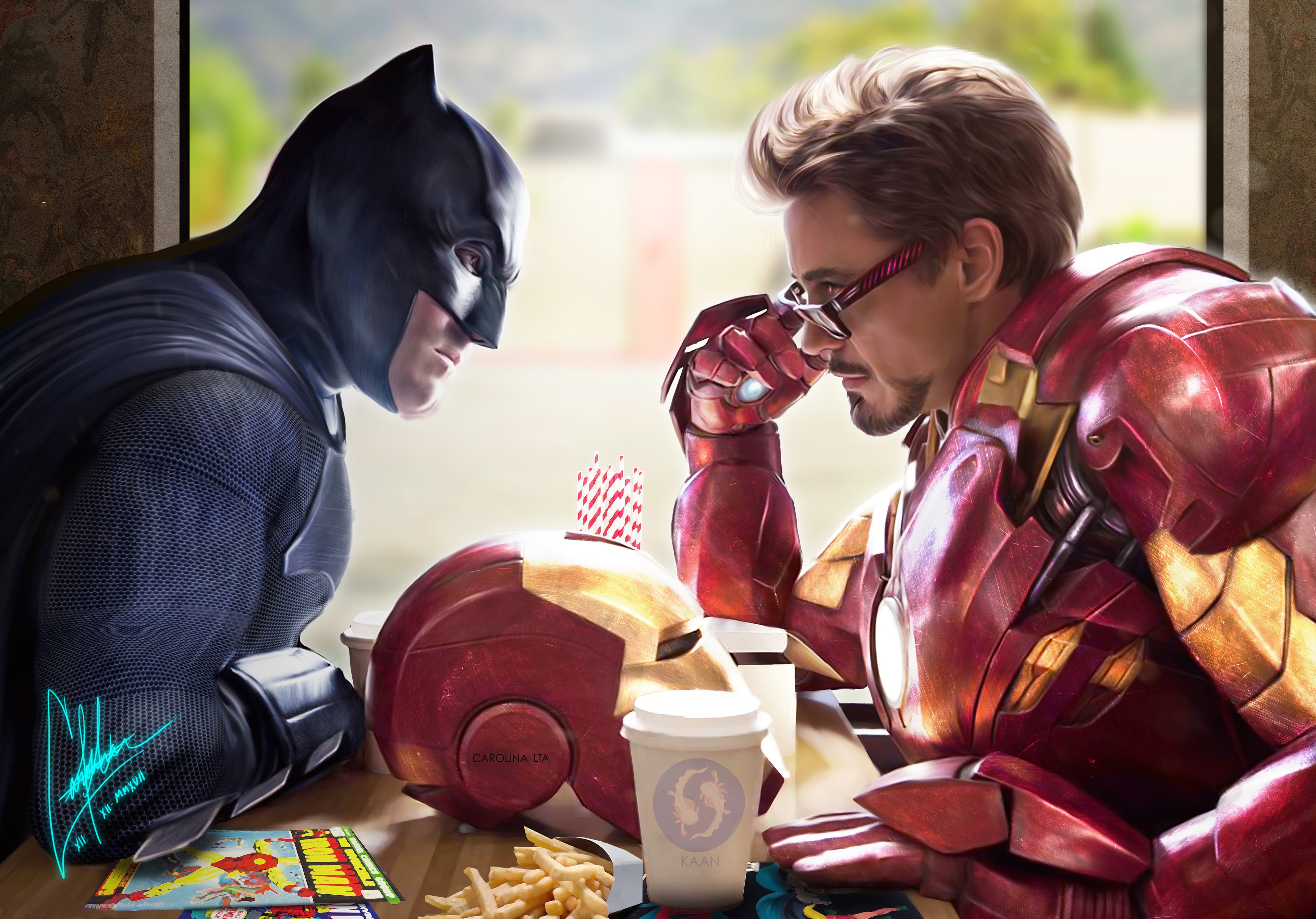 iron man, batman, hd, 4k, superheroes, behance, artwork, artist, HD Wallpaper