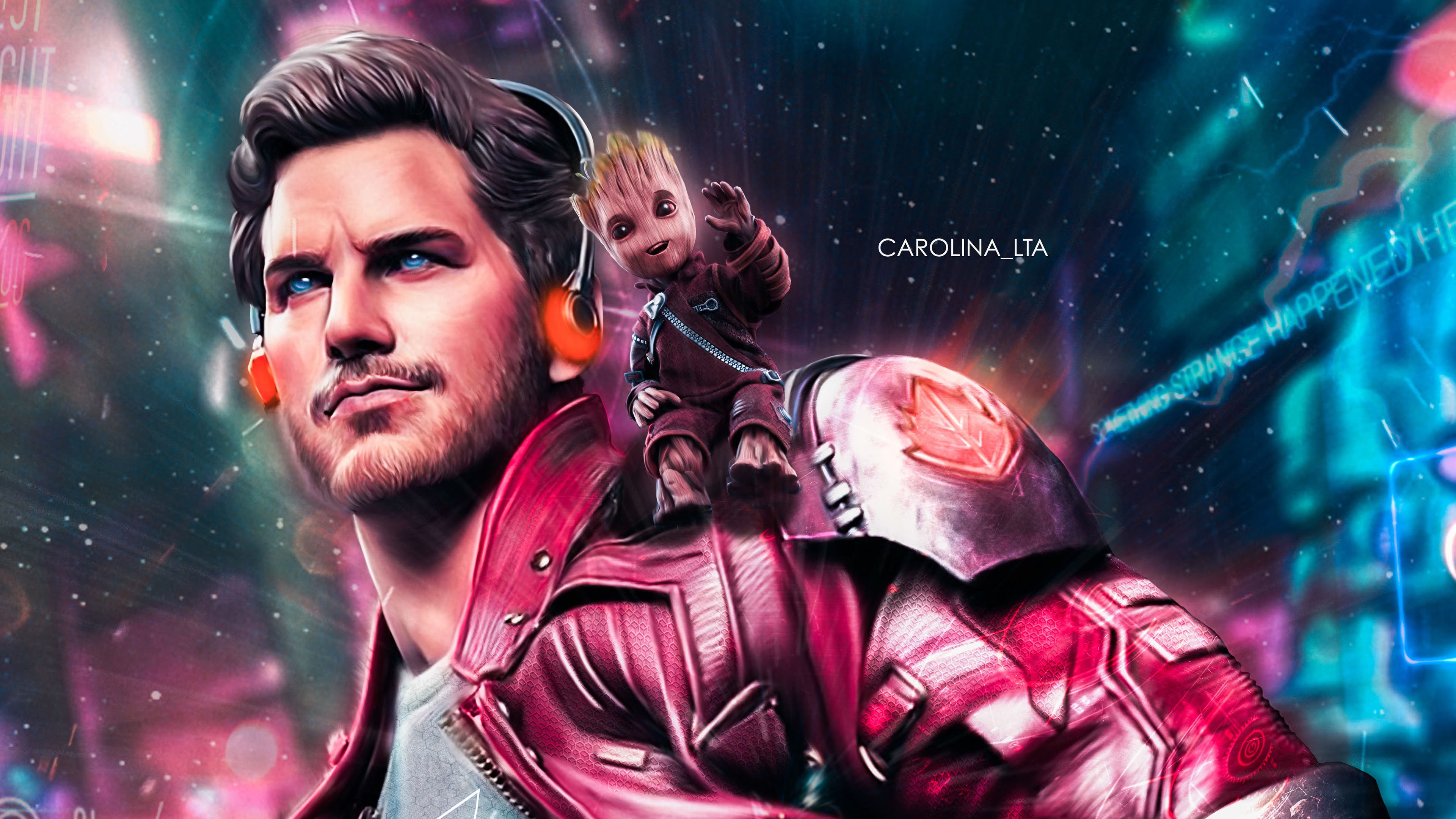 star lord, baby groot, hd, 4k, artwork, artist, digital art, behance, superheroes, HD Wallpaper