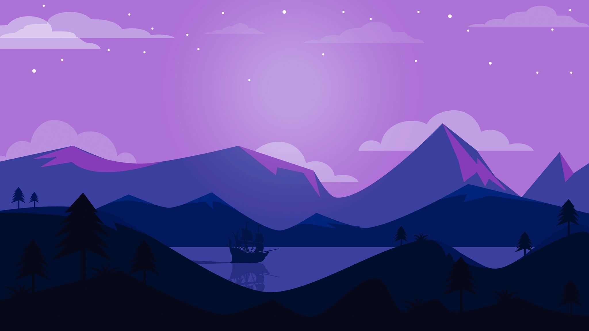 minimalism, minimalist, landscape, artist, artwork, digital art, hd, ship, HD Wallpaper
