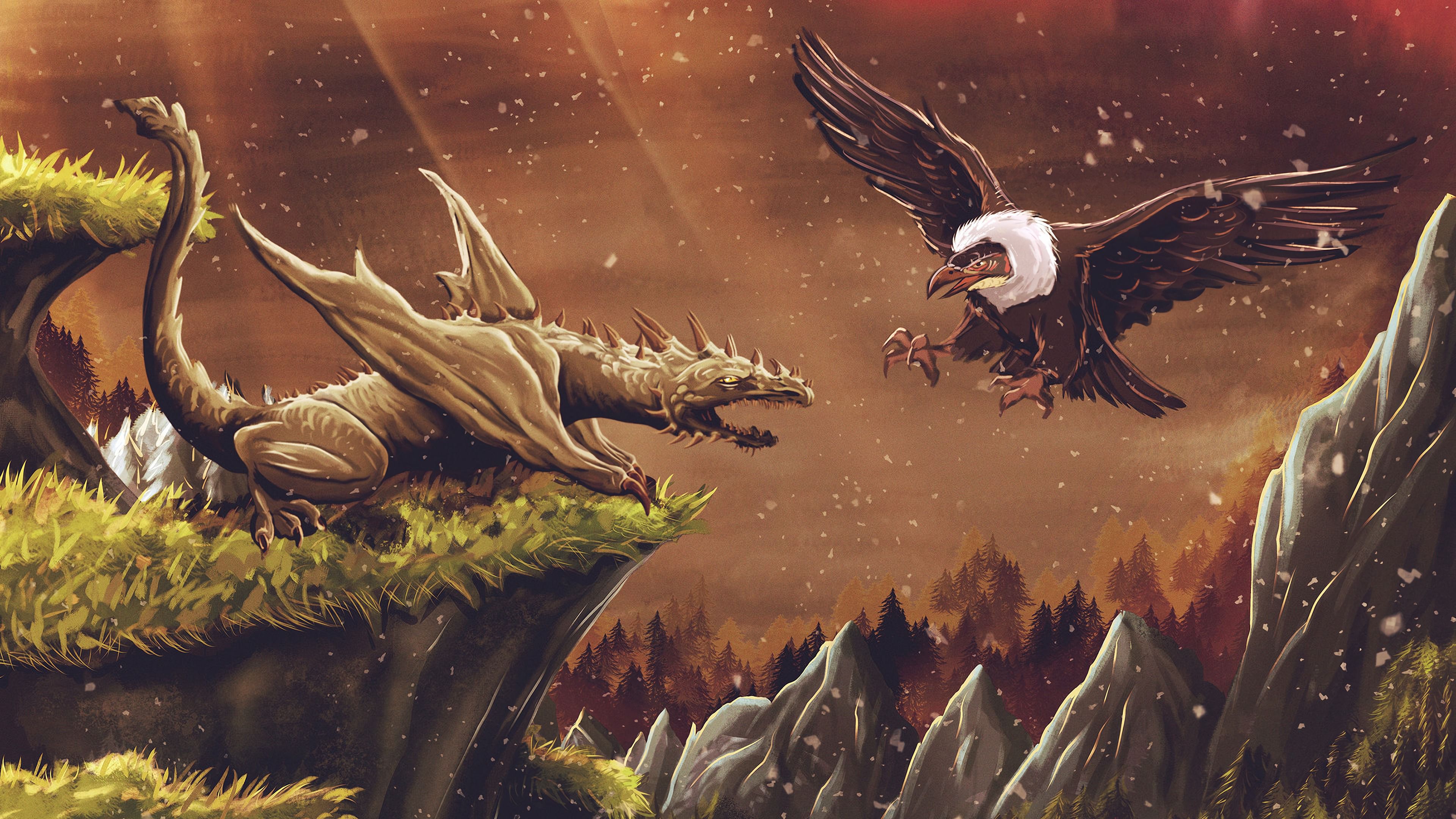 dragon, vulture, bird, art, fiction, 4k, HD Wallpaper
