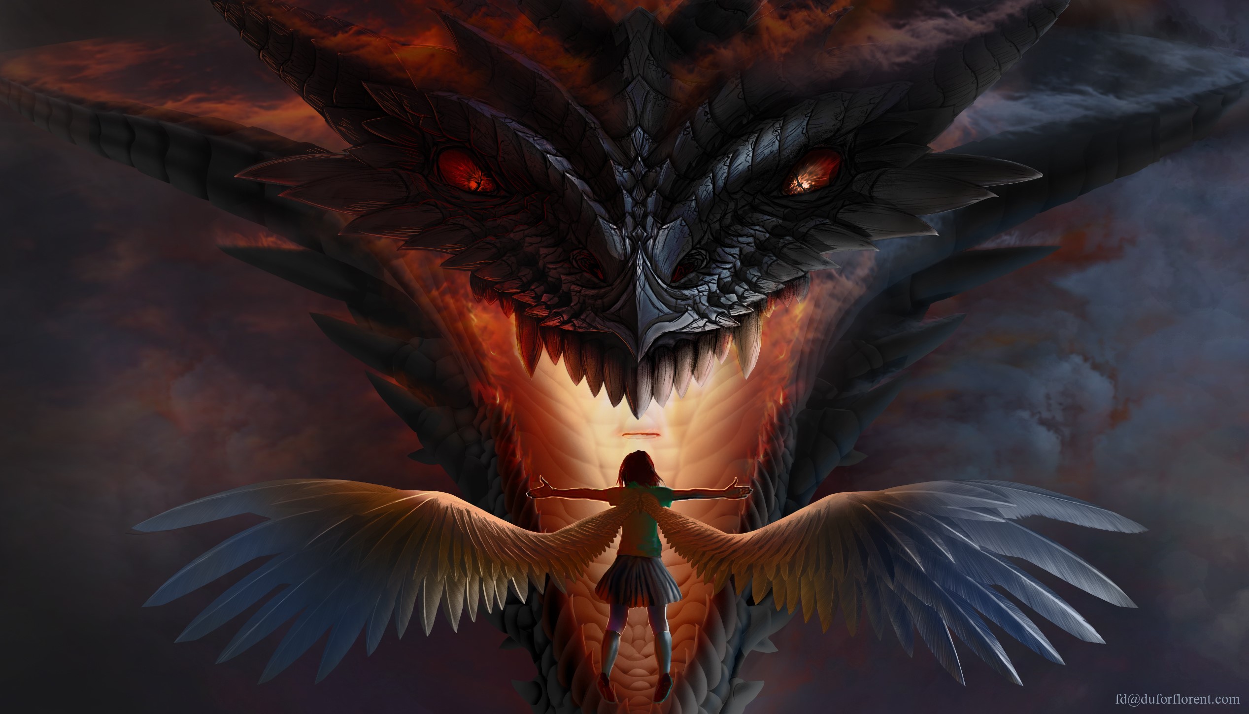 dragon, angel, artist, artwork, digital art, hd, deviantart, HD Wallpaper