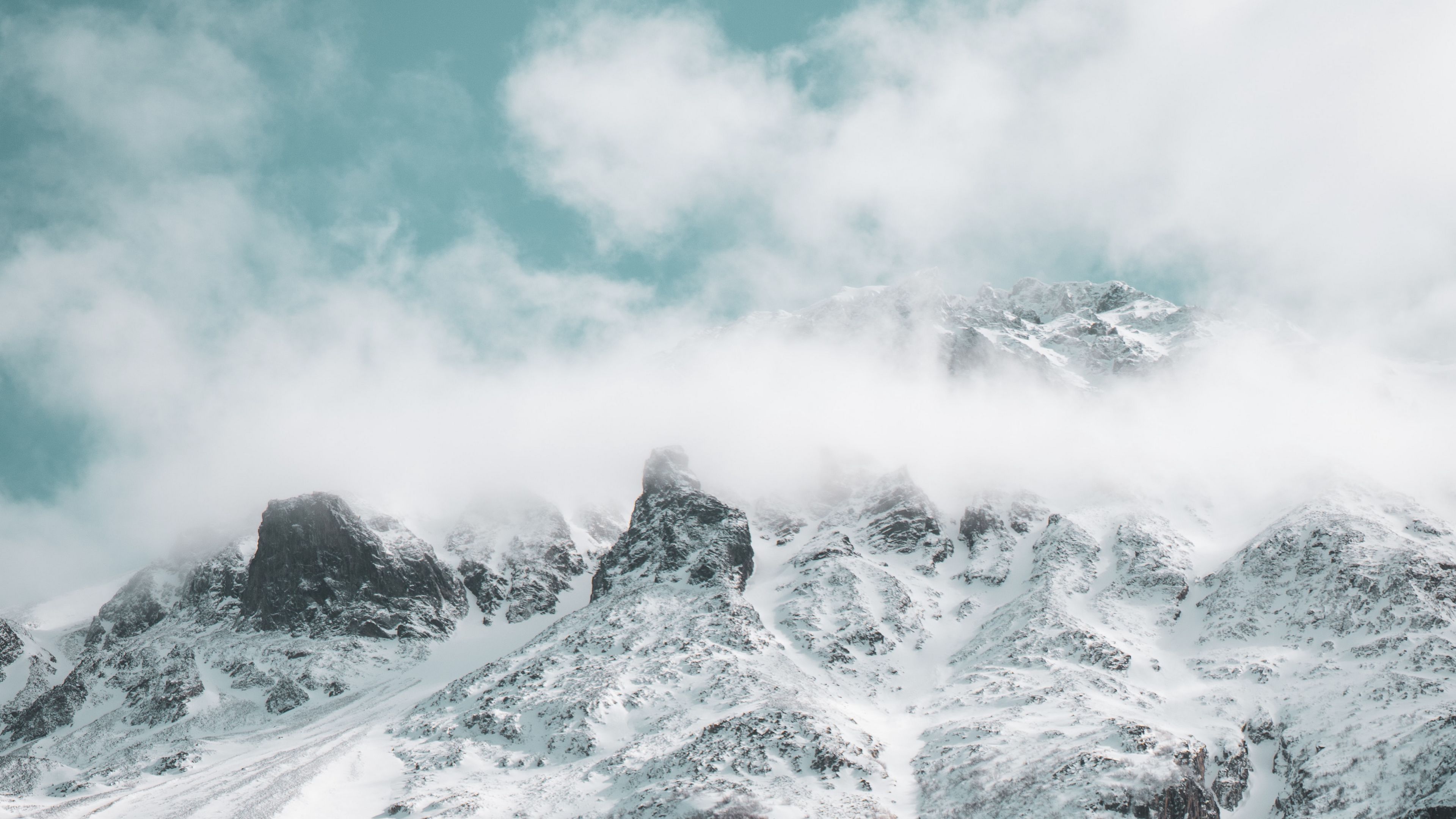 mountains, snowy, clouds, snow, landscape, 4k, HD Wallpaper