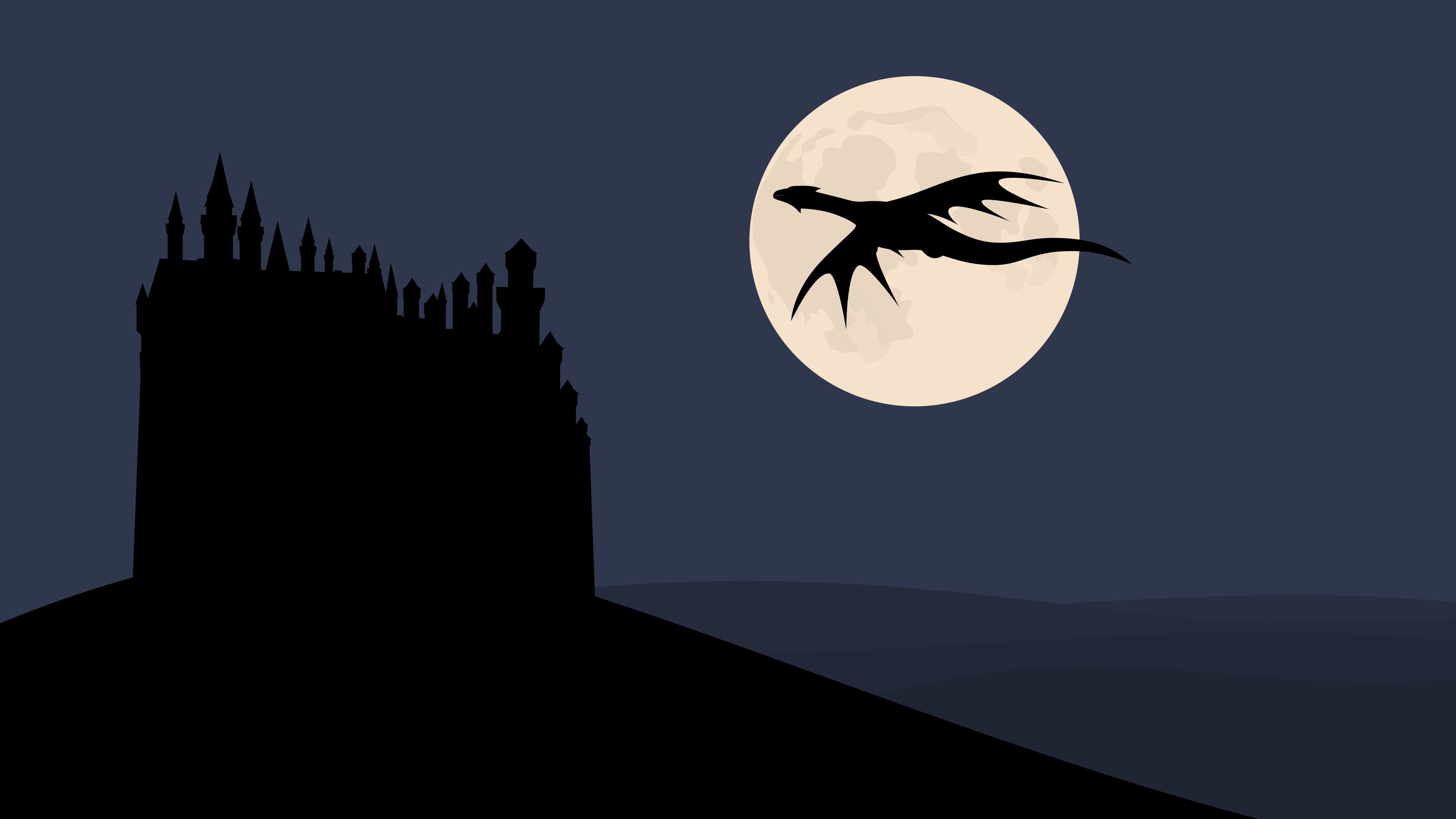 dragon, moon, sky, vector, minimalism, minimalist, artist, artwork, digital art, hd, 4k, deviantart, HD Wallpaper