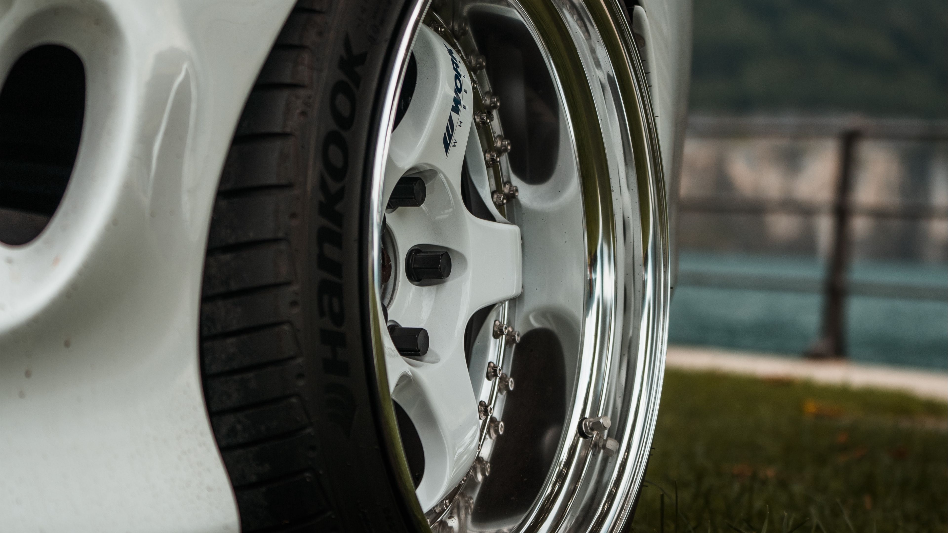 car, white, wheel, disk, closeup, 4k, HD Wallpaper