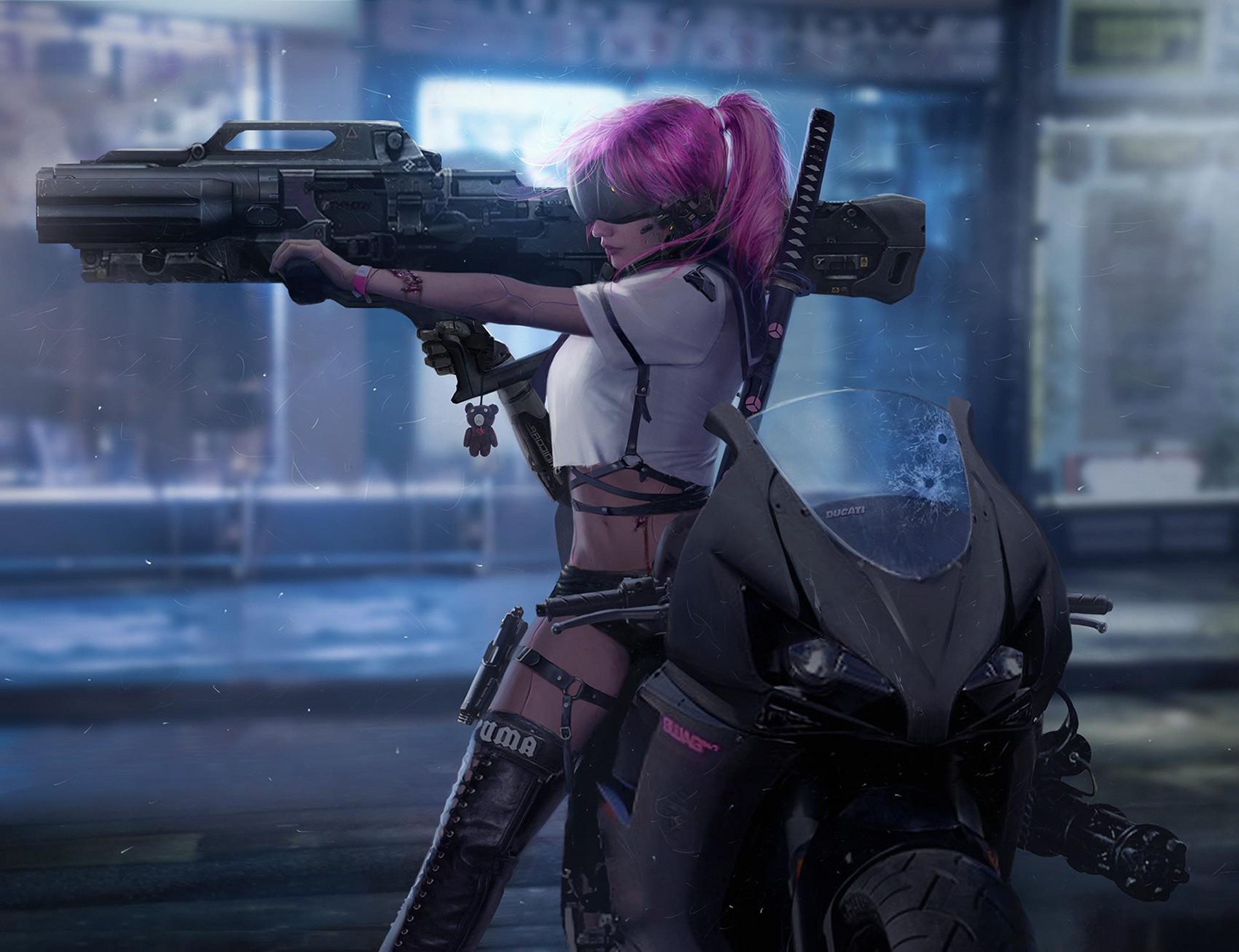 cyberpunk, artist, artwork, digital art, hd, biker, HD Wallpaper