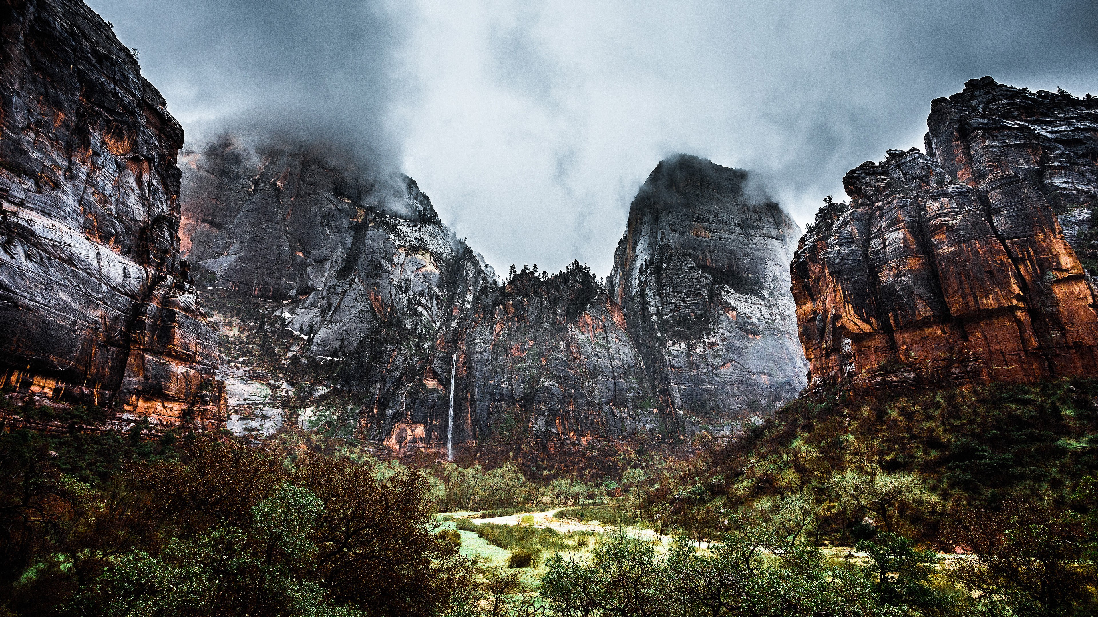waterfall, nature, hd, 4k, mountains, sky, national park, HD Wallpaper