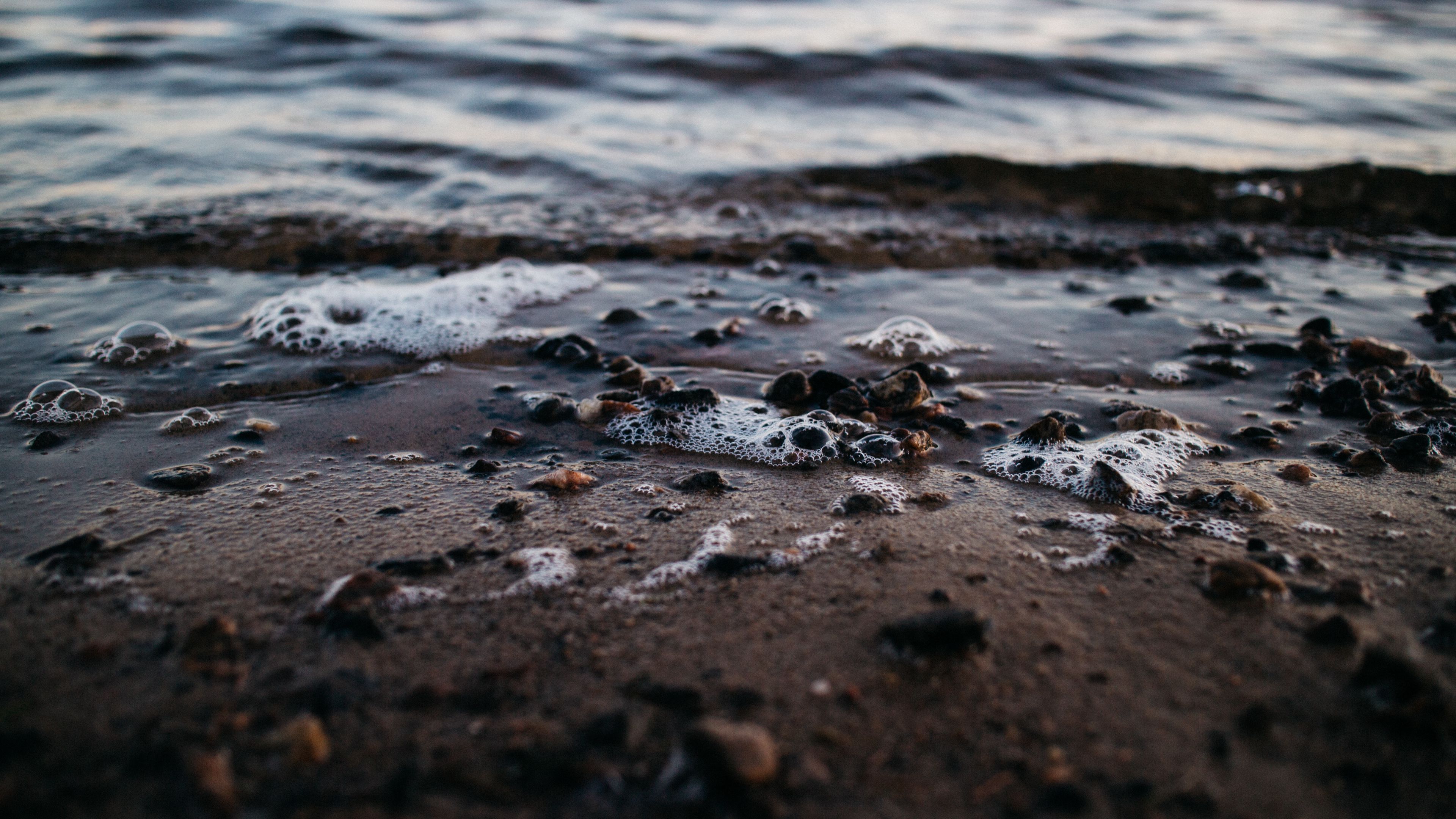 beach, waves, water, sand, pebbles, 4k, HD Wallpaper
