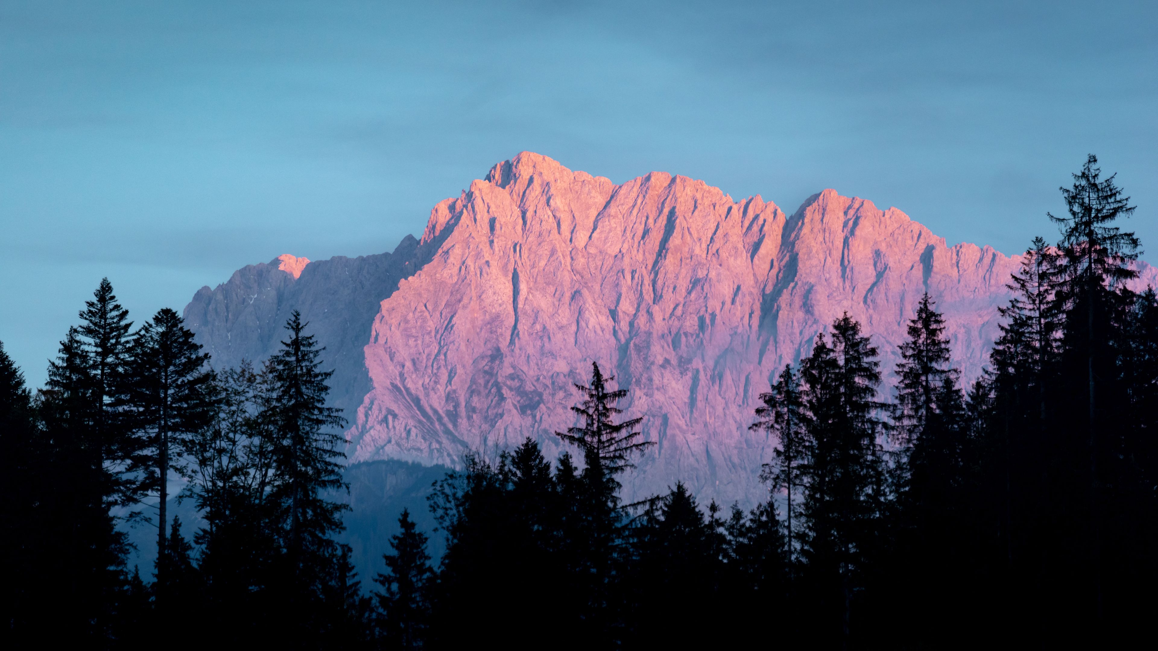 mountain, trees, fog, dusk, landscape, 4k, HD Wallpaper