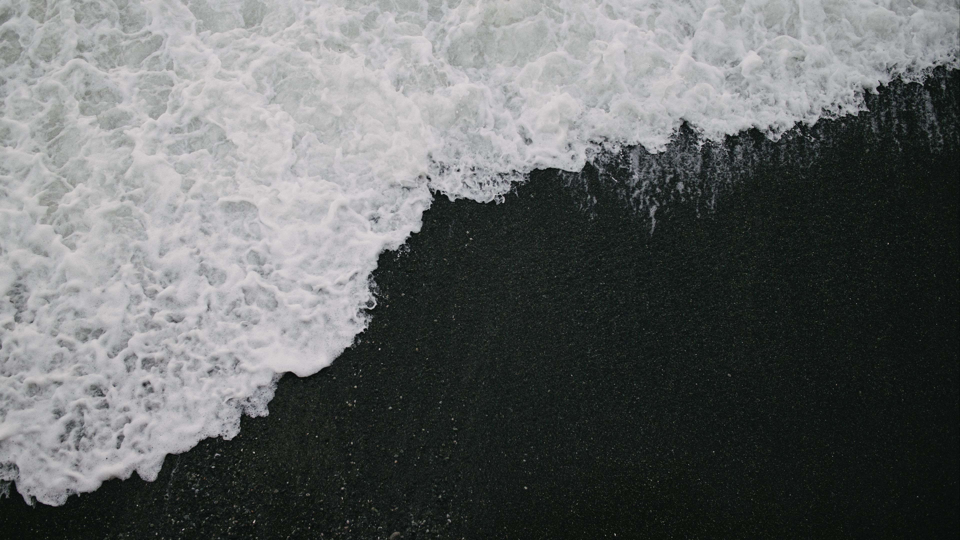 wave, beach, bw, water, sand, 4k, HD Wallpaper