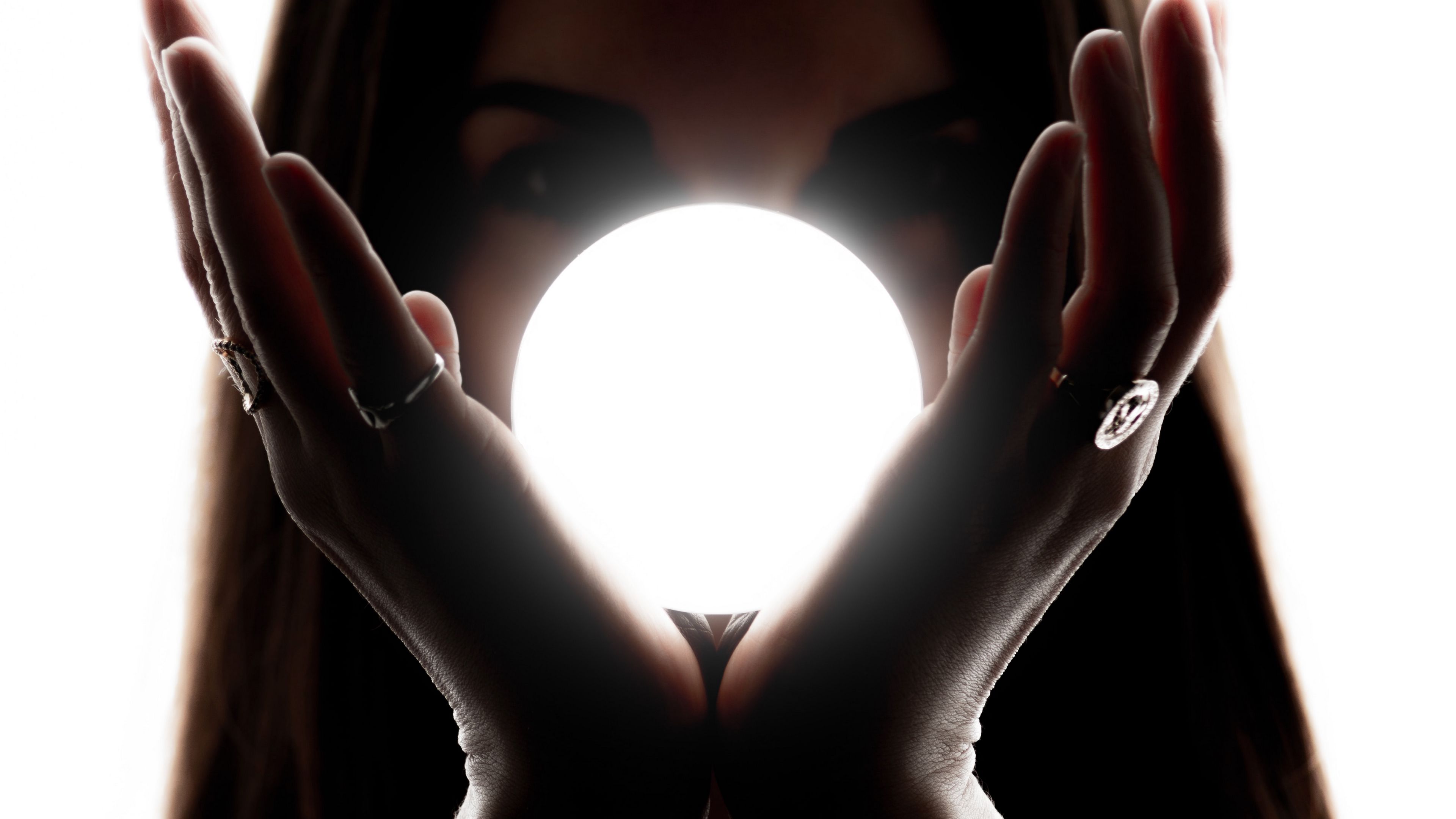 ball, glow, light, girl, hands, 4k, HD Wallpaper
