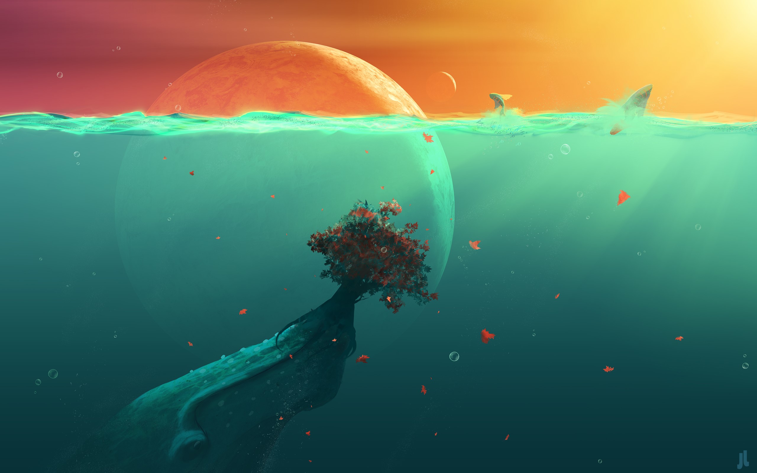 artist, artwork, digital art, hd, fantasy, deviantart, planet, ocean, tree, HD Wallpaper