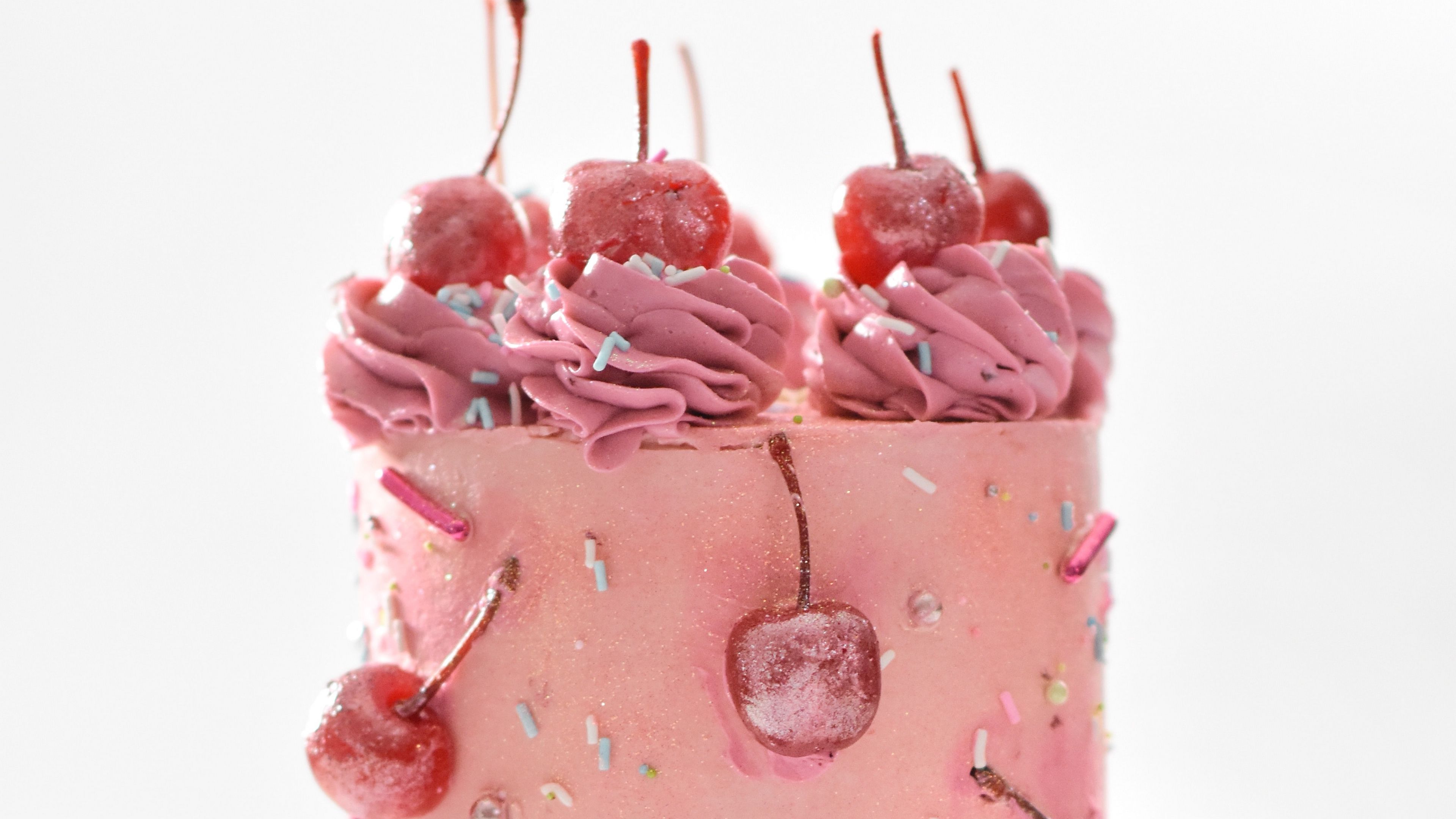 cake, dessert, sweet, cherries, sprinkle, 4k, HD Wallpaper