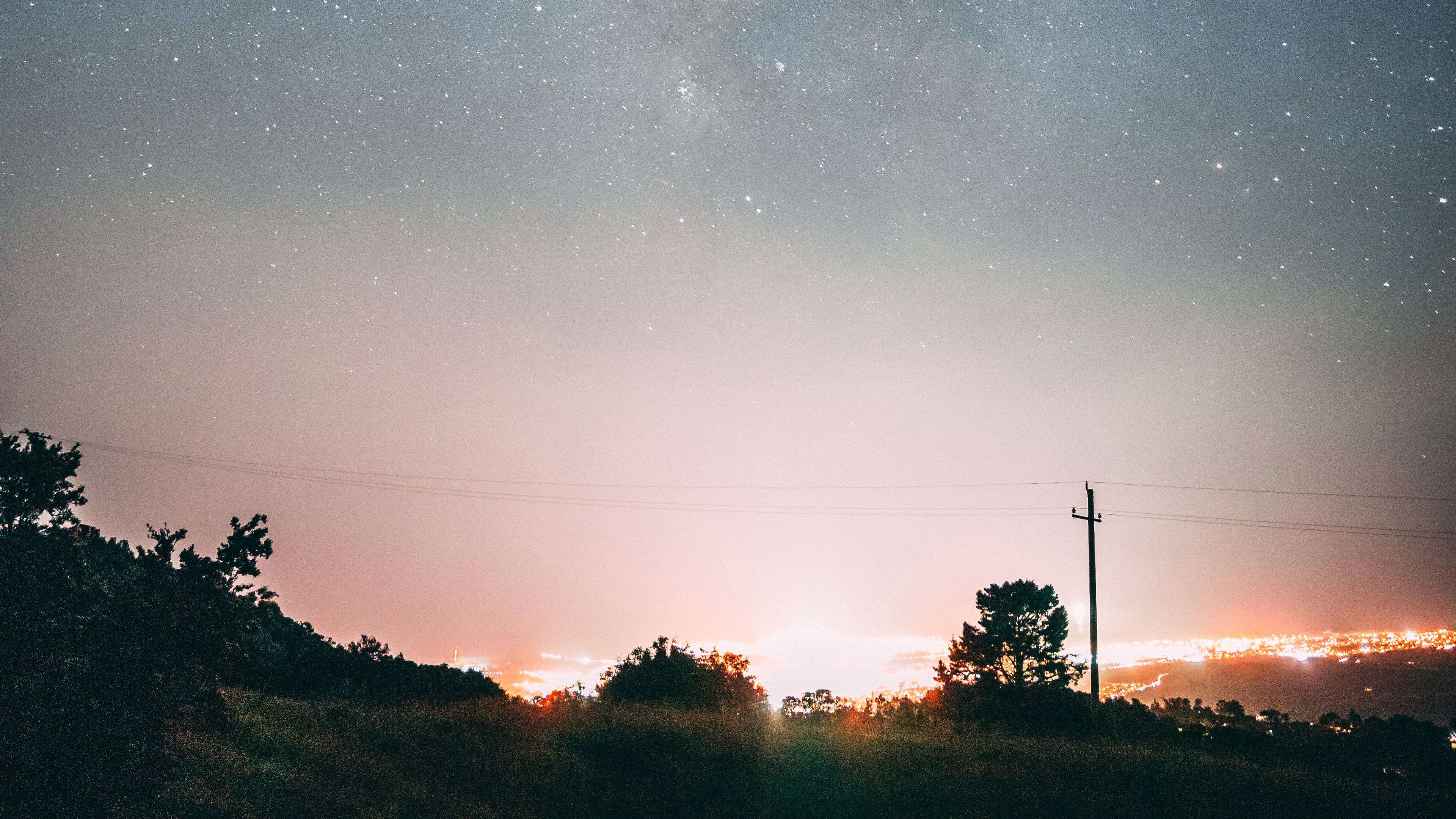 night, starry sky, dark, glow, landscape, 4k, HD Wallpaper