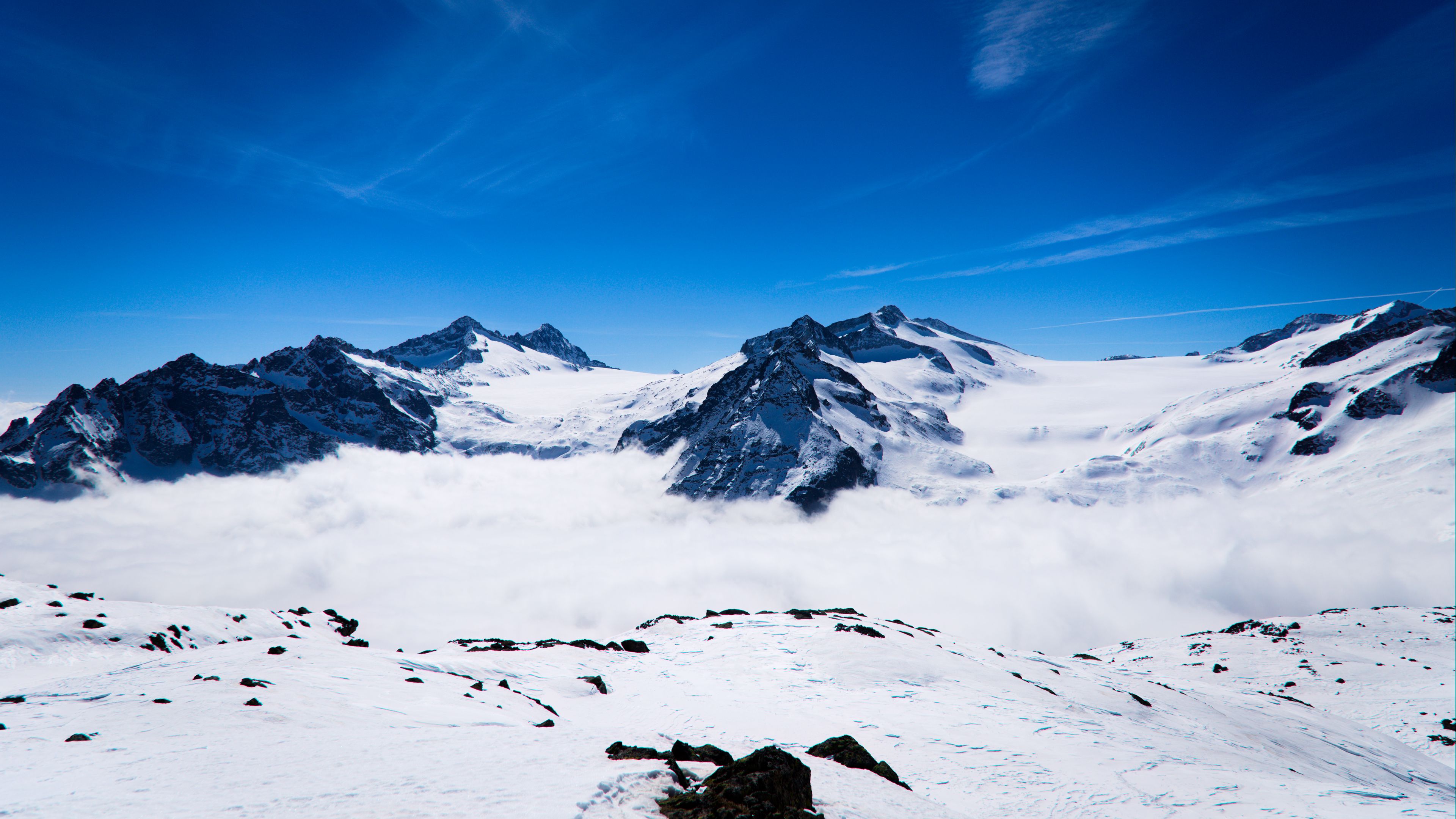 mountains, snow, peak, snowy, landscape, 4k, HD Wallpaper