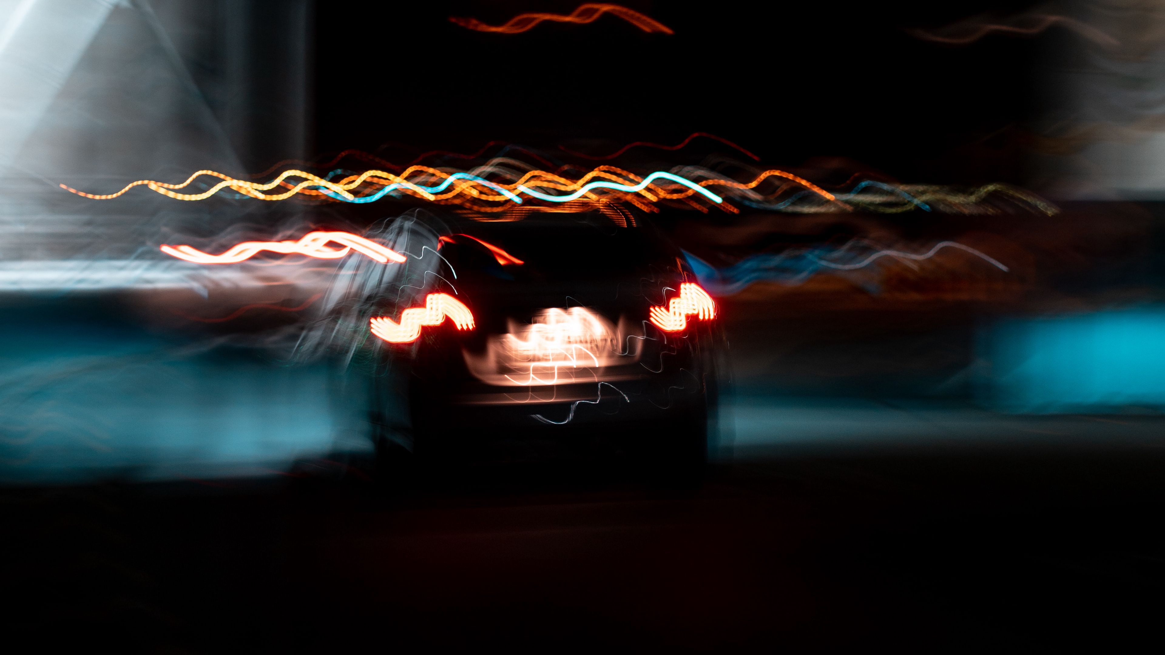 lights, blur, distortion, dark, 4k, HD Wallpaper