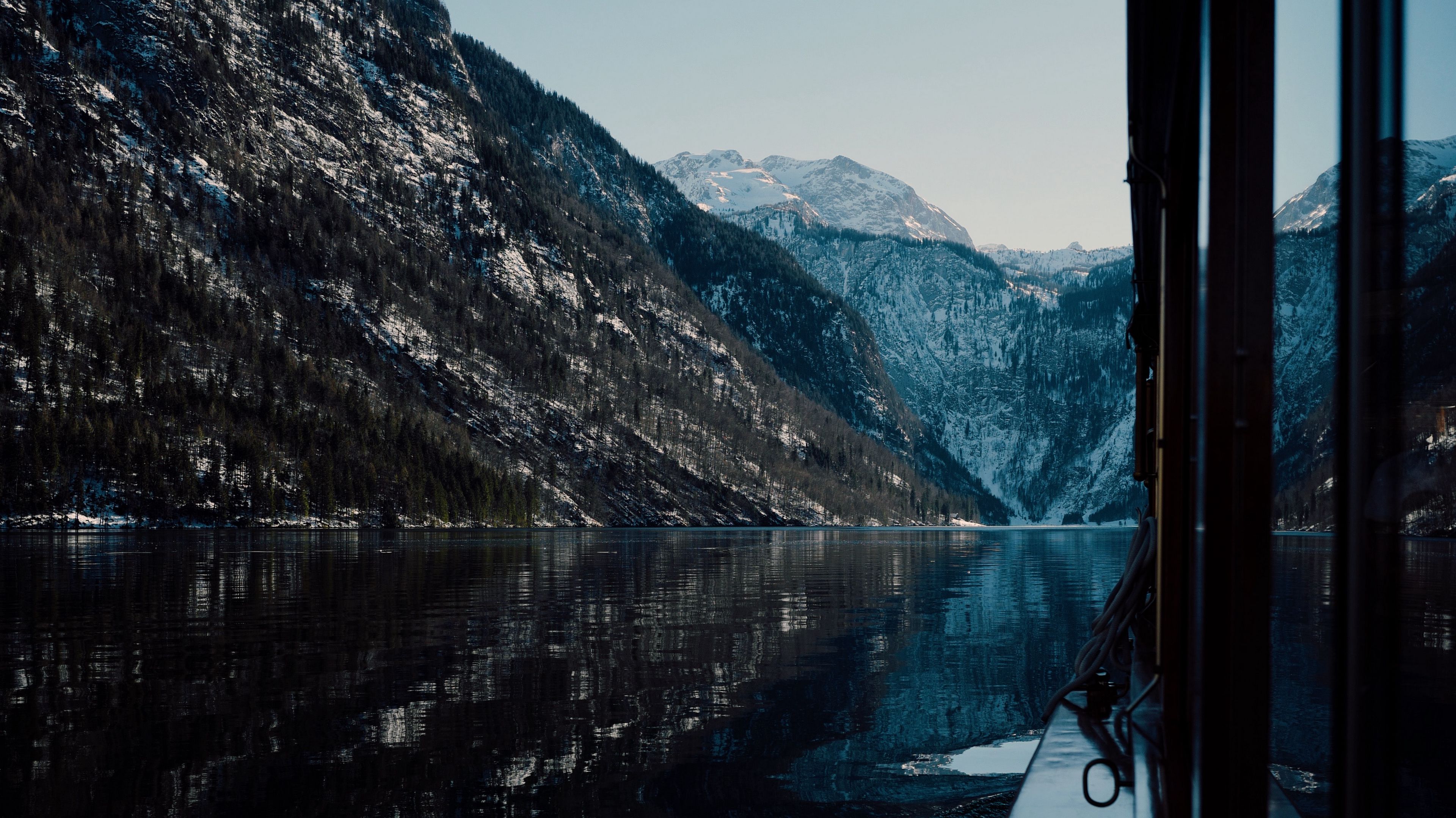 boat, lake, mountains, nature, dark, 4k, HD Wallpaper