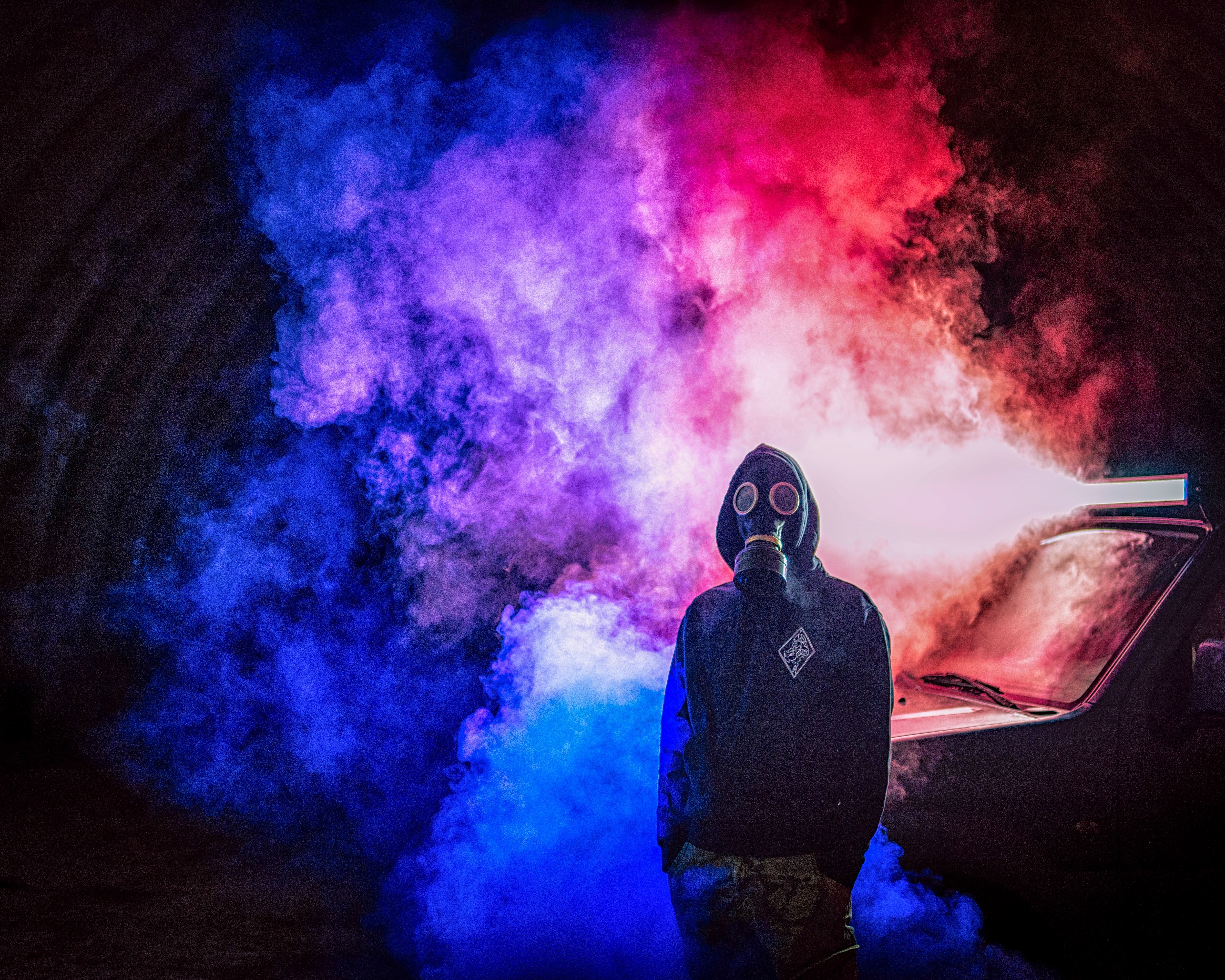 cyberpunk, mask, colorful, smoke, hd, photography, 4k, 5k, HD Wallpaper
