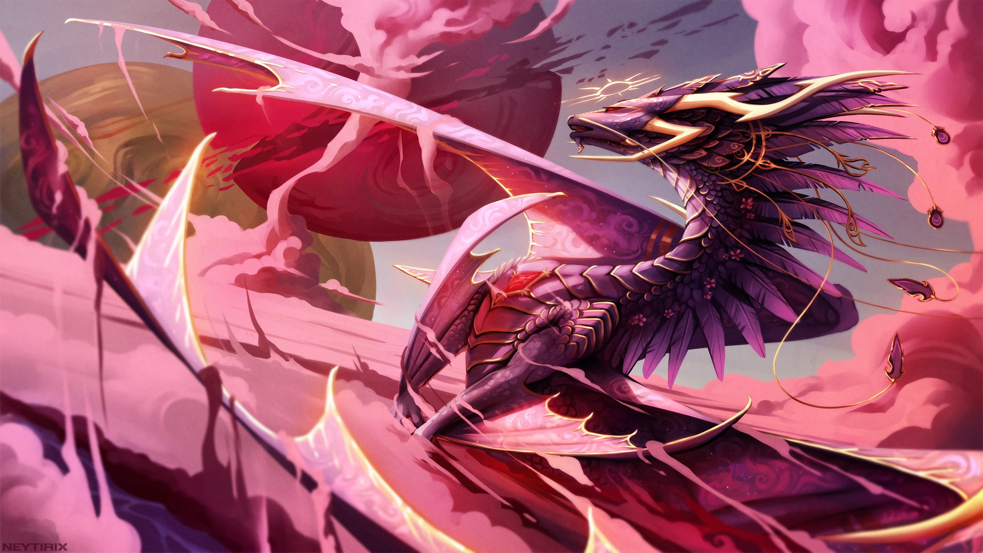 pink, dragon, fantasy, artist, artwork, digital art, hd, deviantart, HD Wallpaper