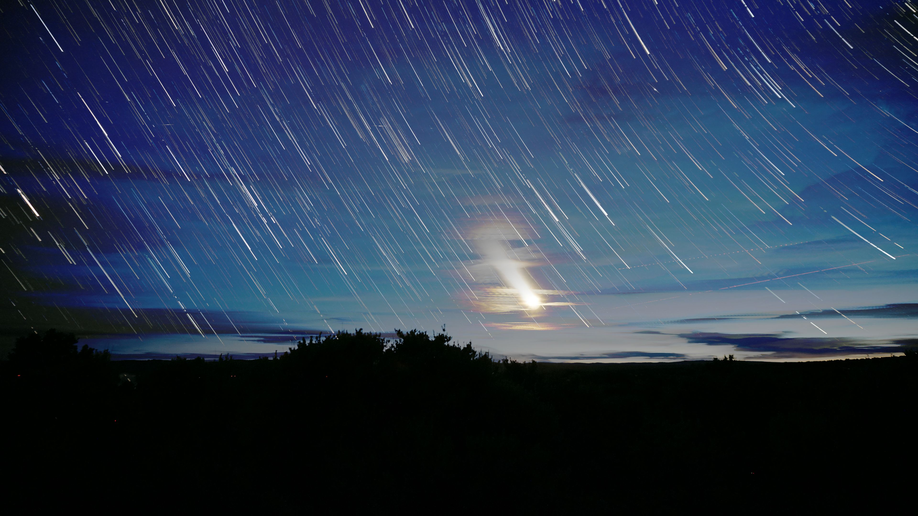 stars, moon, night, dark, blur, long exposure, 4k, HD Wallpaper