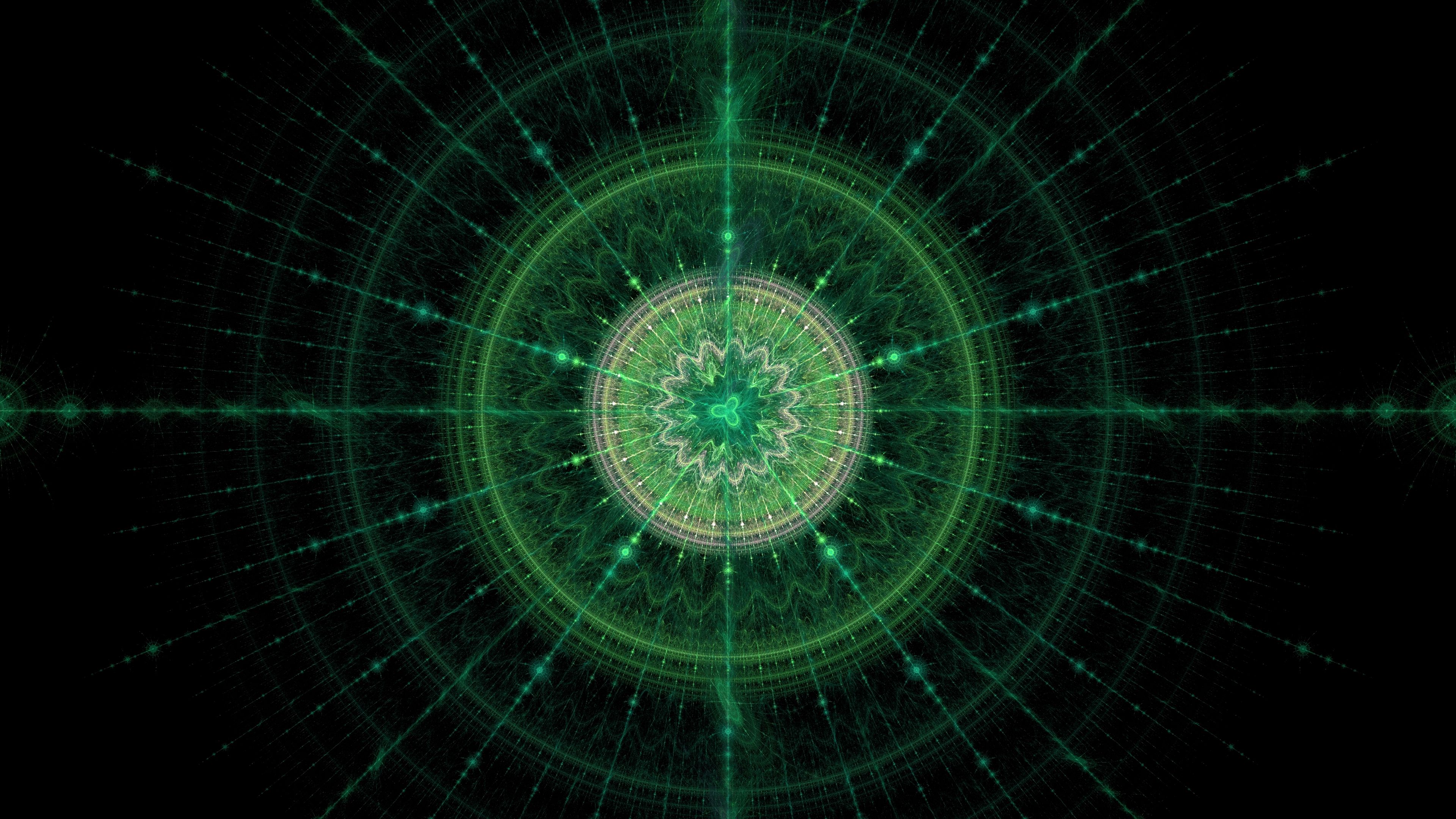 fractal, pattern, circles, lines, green, 4k, HD Wallpaper