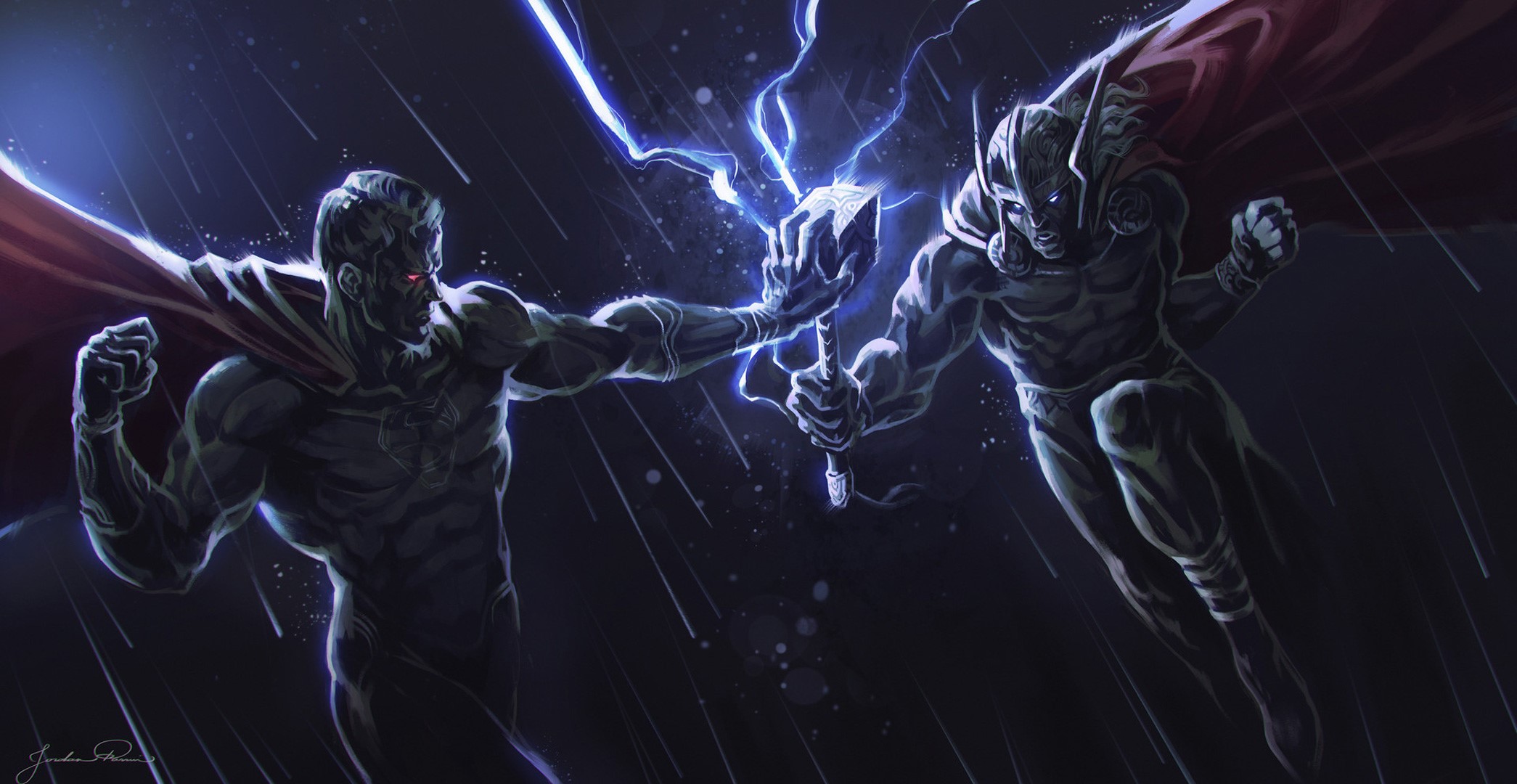 superman, thor, hd, artist, artwork, artstation, digital art, superheroes, HD Wallpaper