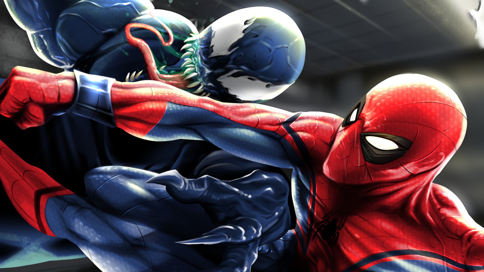 spiderman, venom, art, hd, artwork, artist, artstation, digital art, HD Wallpaper