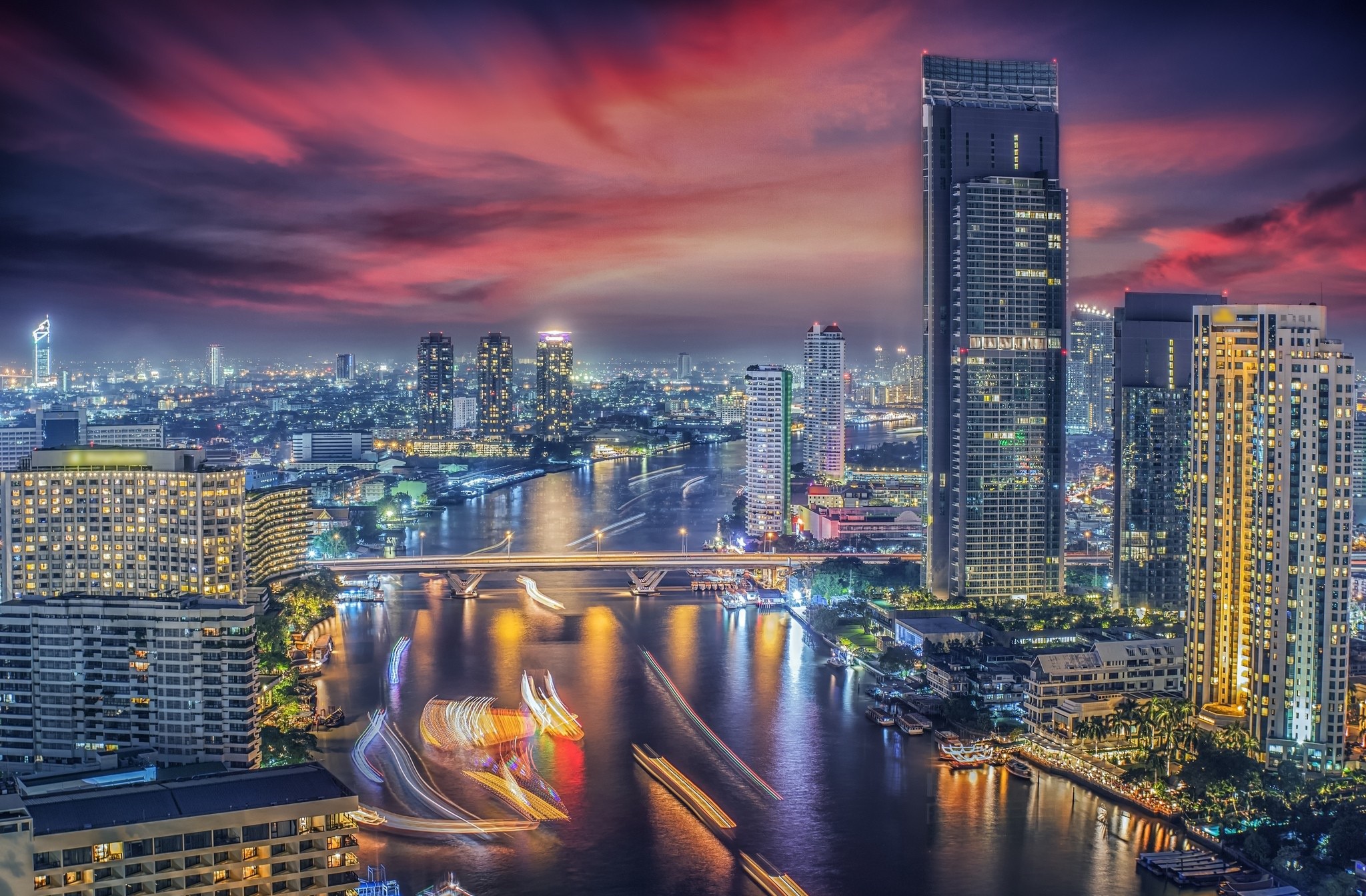 bangkok, thailand, world, city, hd, lights, river, skycrapper, HD Wallpaper