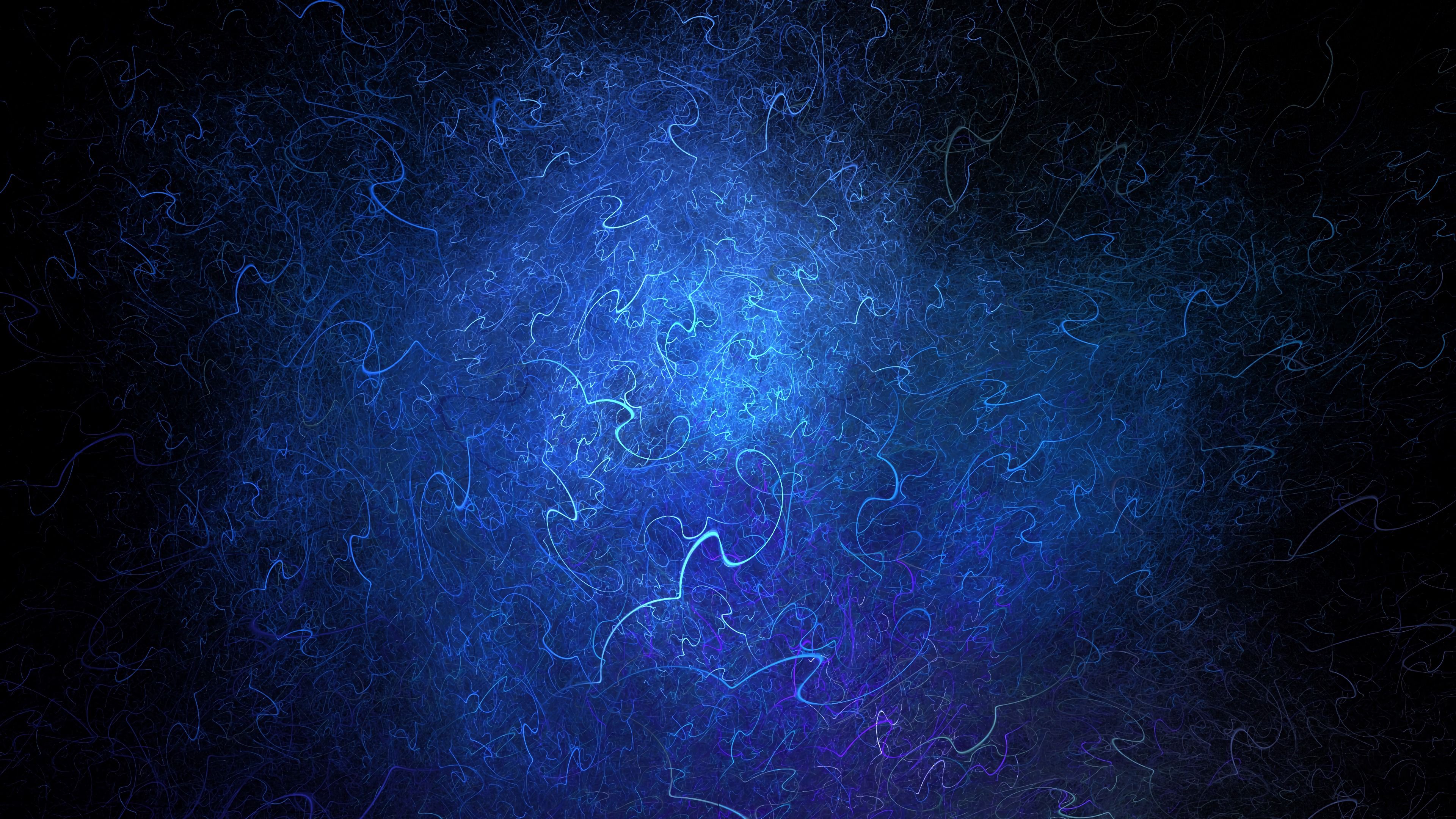 fractal, threads, tangled, blue, abstraction, 4k, HD Wallpaper