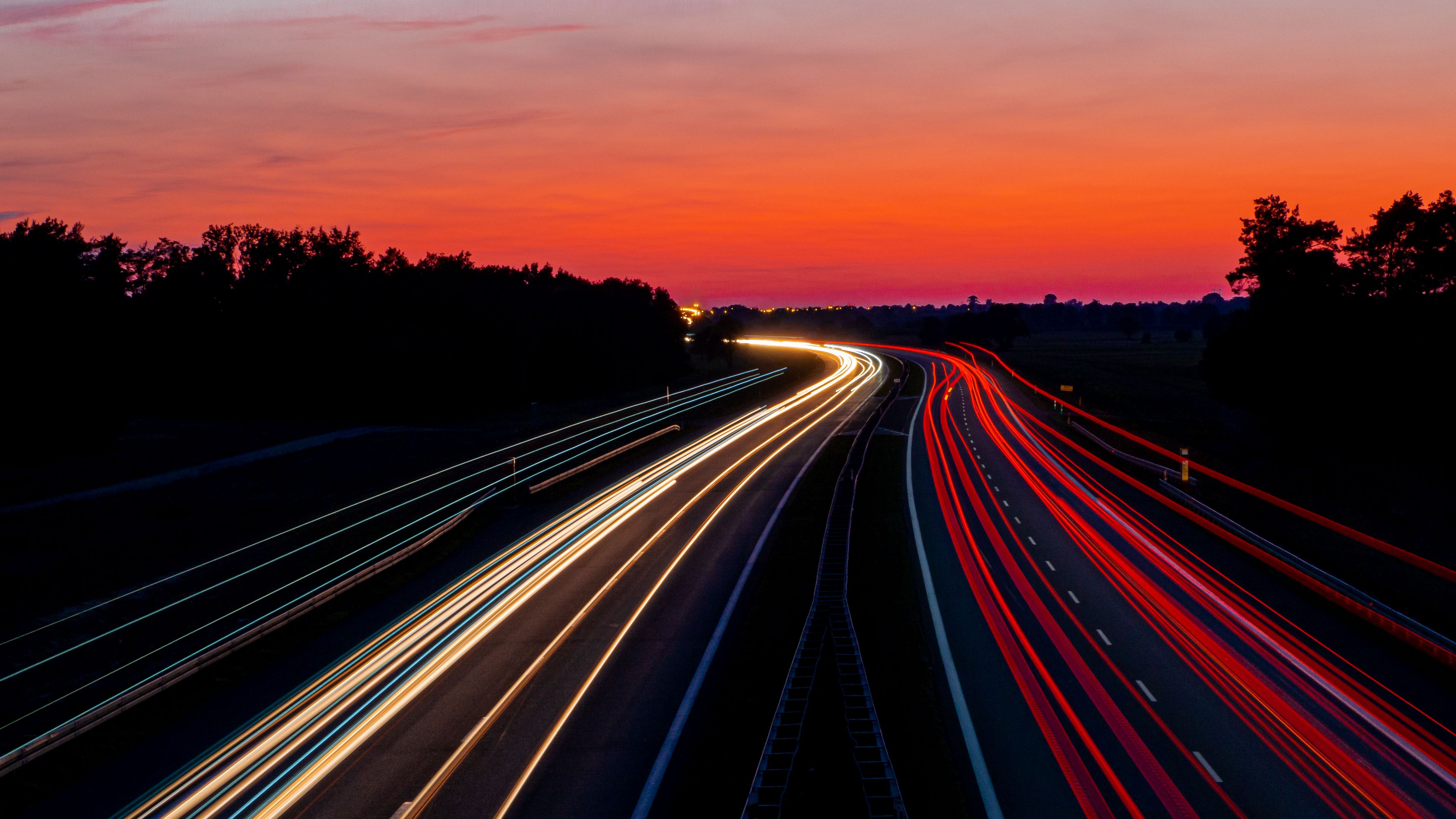 road, lights, dark, motion, long exposure, 4k, HD Wallpaper