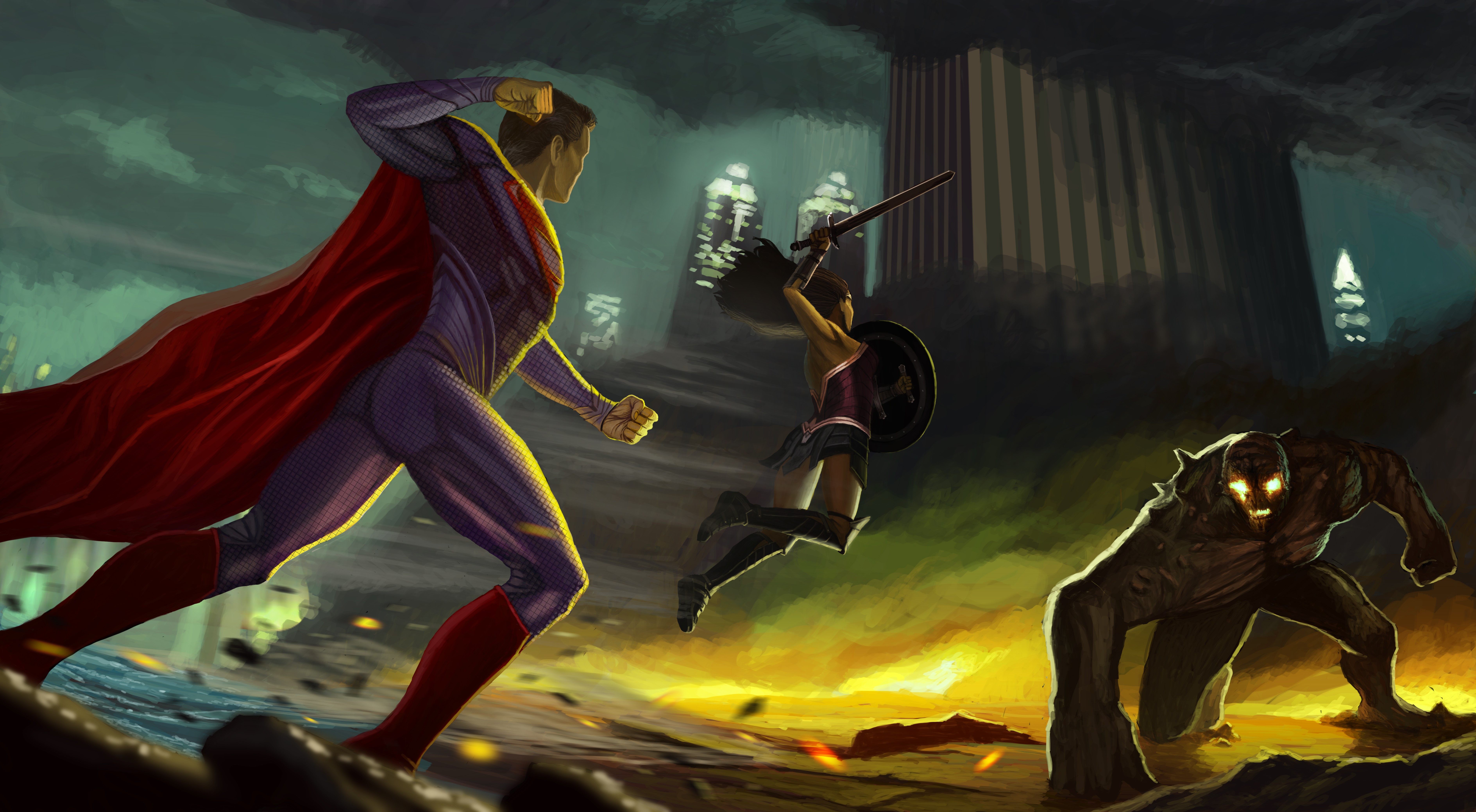 wonder woman, superman, hd, 4k, 5k, 8k, artist, artwork, digital art, superheroes, HD Wallpaper