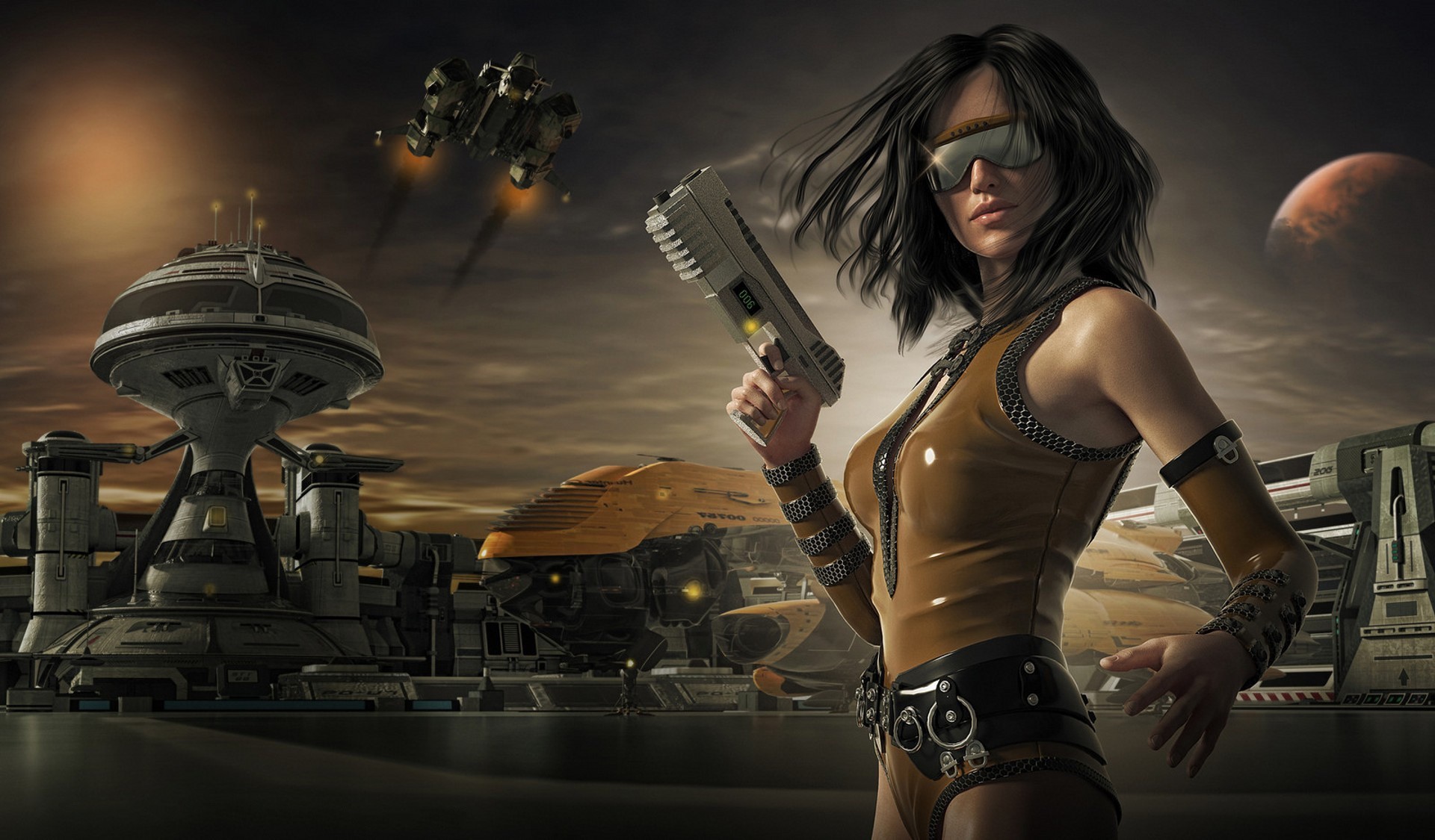 fantasy girls, warrior, gun, sunglasses, artist, artwork, digital art, hd, HD Wallpaper