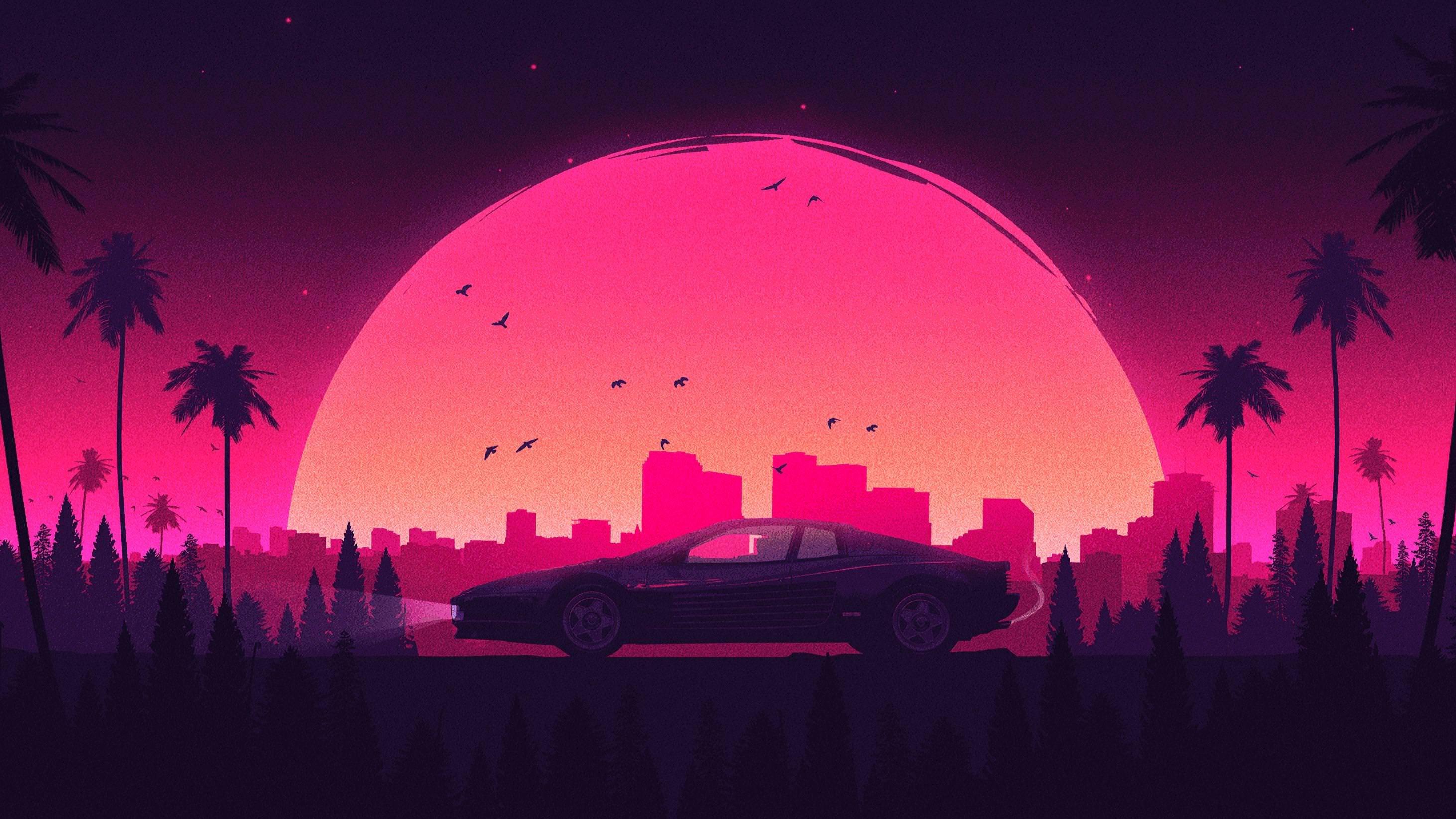 artist, artwork, hd, digital art, retro, pink, lamborghini, HD Wallpaper
