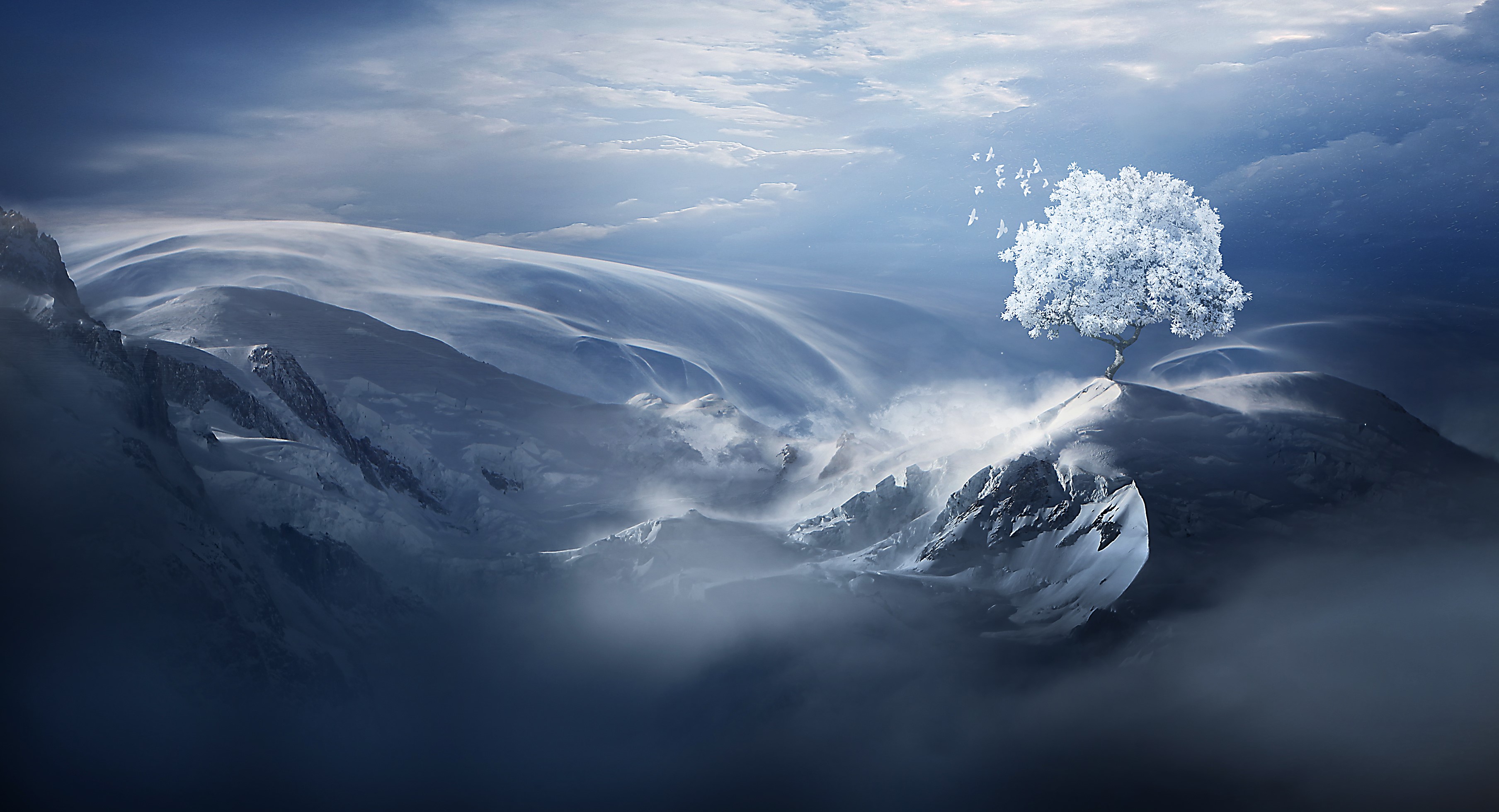 birds, mountains, snow, hd, 4k, deviantart, HD Wallpaper