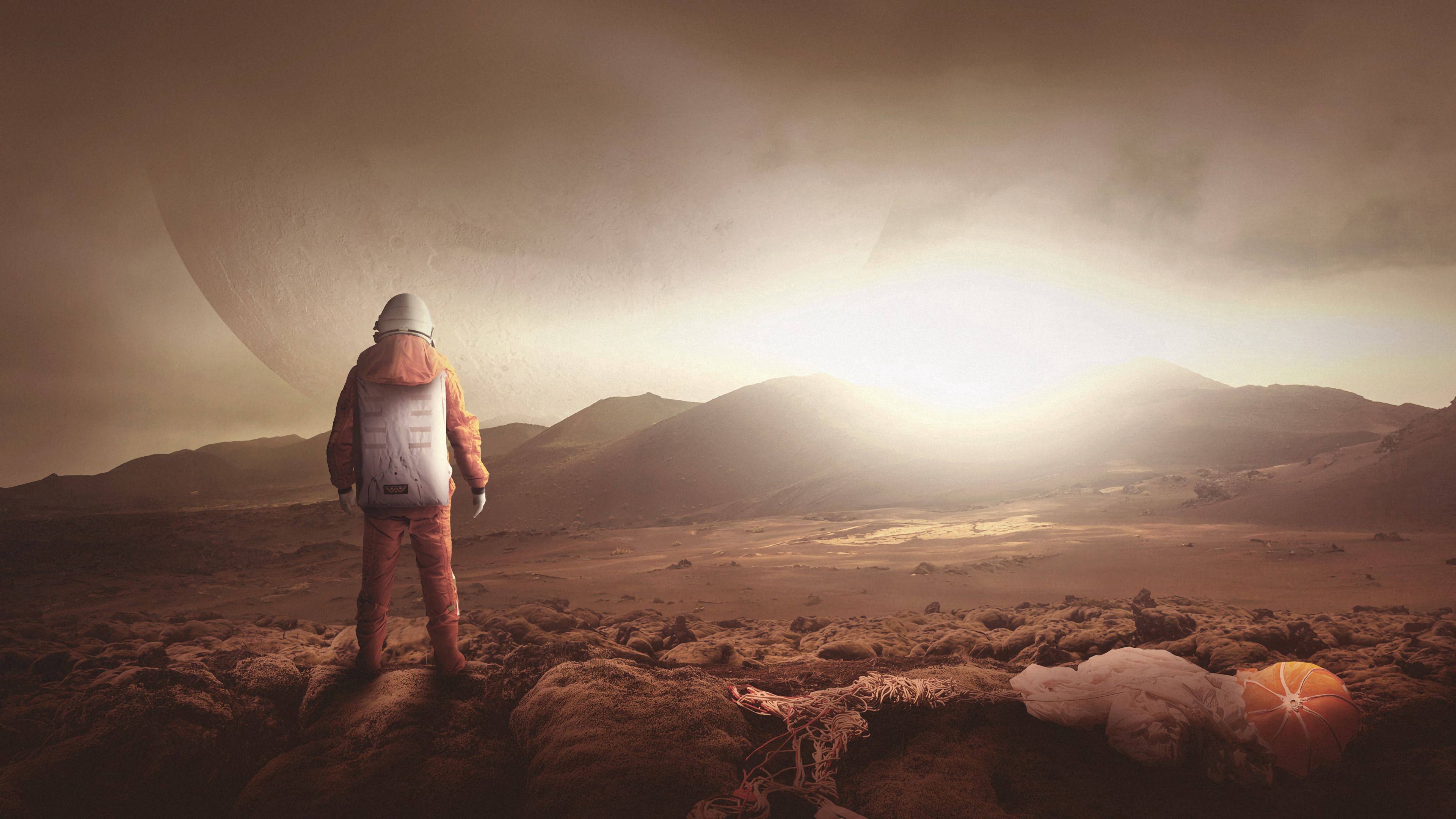 astronaut, space, landscape, relief, planet, 4k, HD Wallpaper