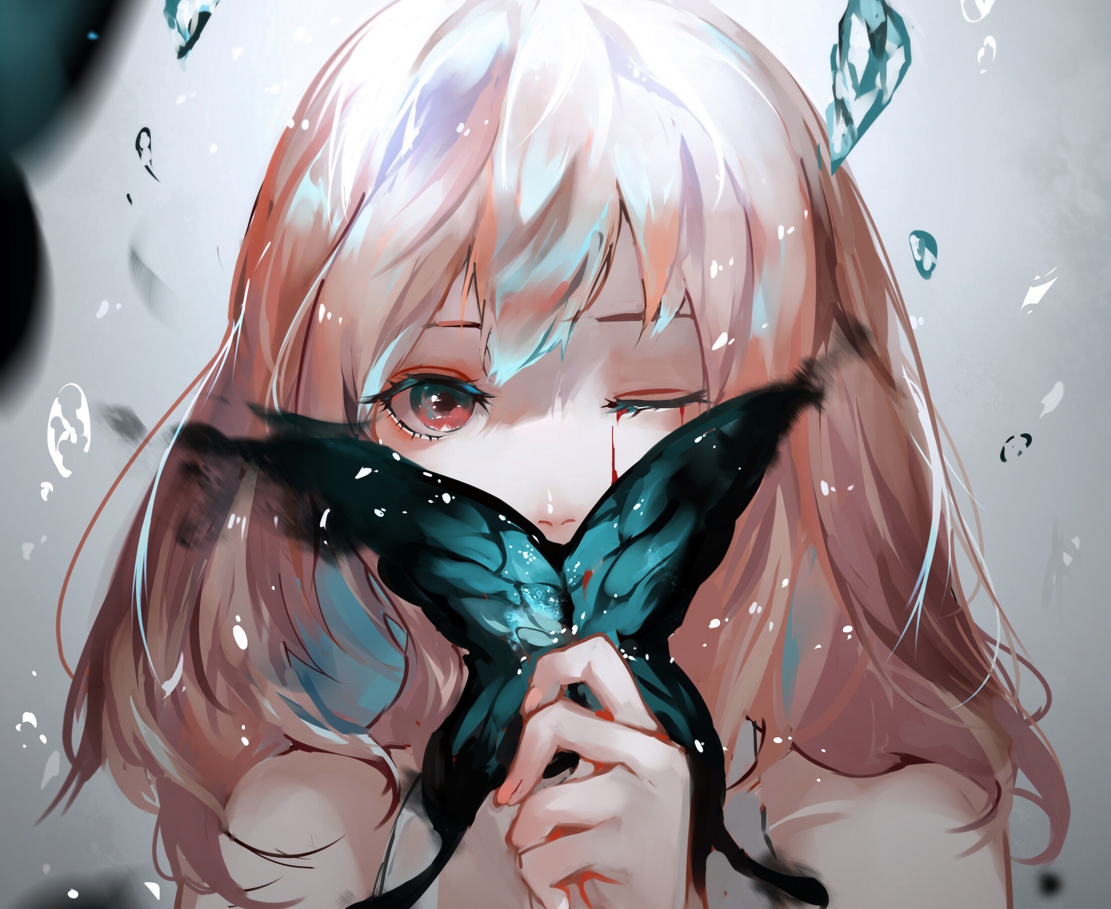 anime girl, anime, artist, artwork, digital art, hd, butterfly, HD Wallpaper