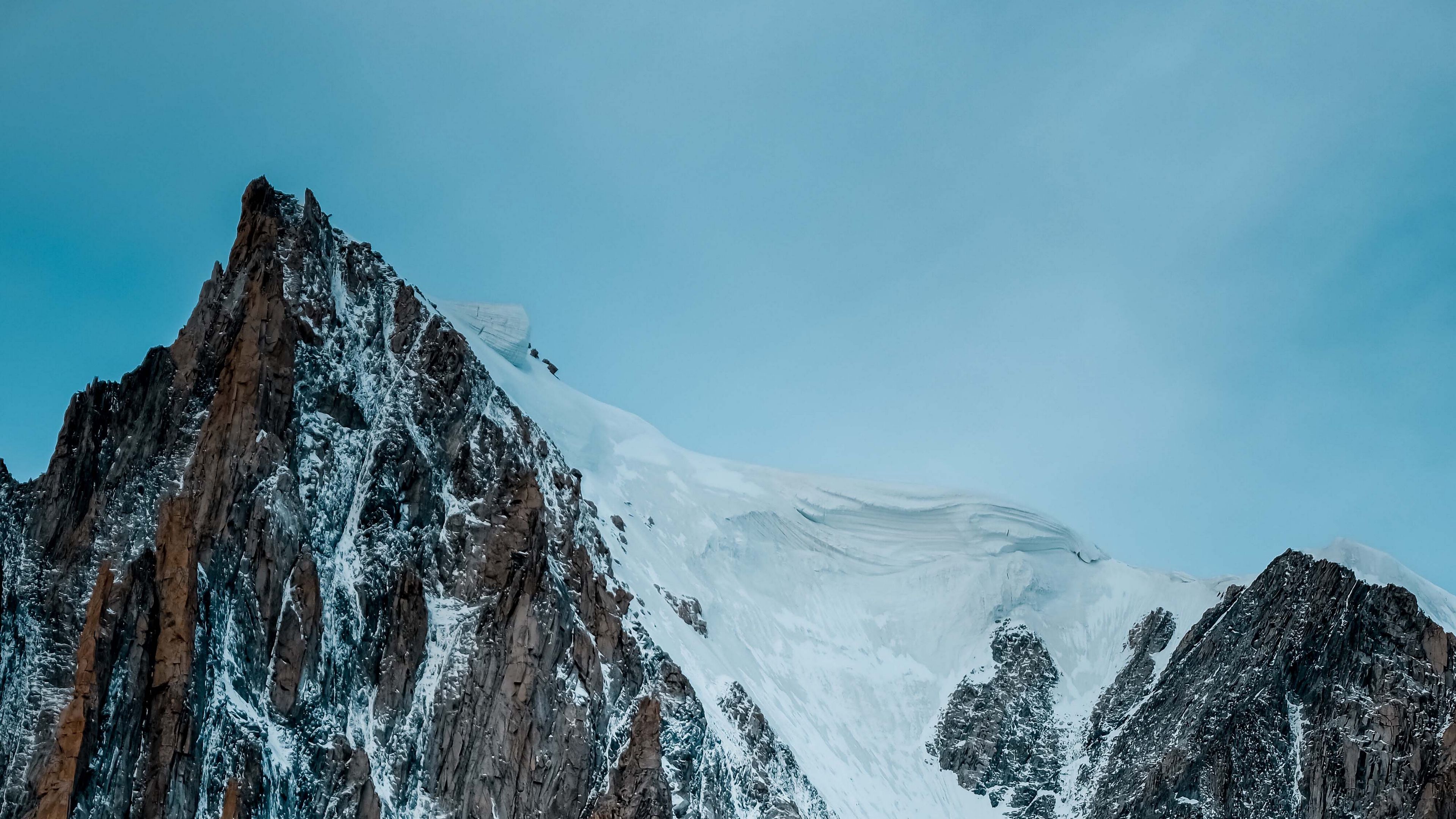 mountain, rock, cliff, peak, snow, 4k, HD Wallpaper