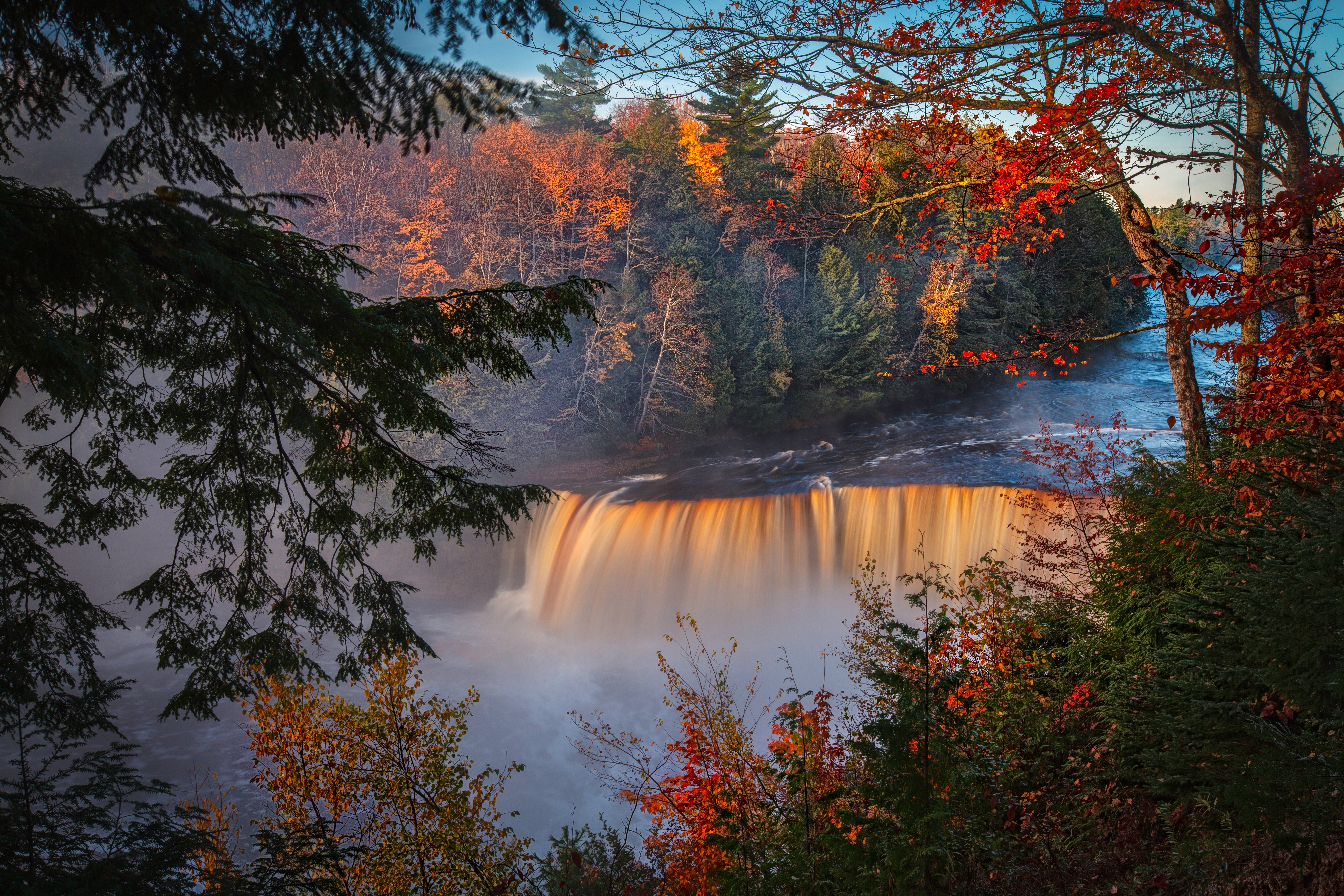 waterfall, autumn, forest, nature, hd, 4k, 5k, HD Wallpaper