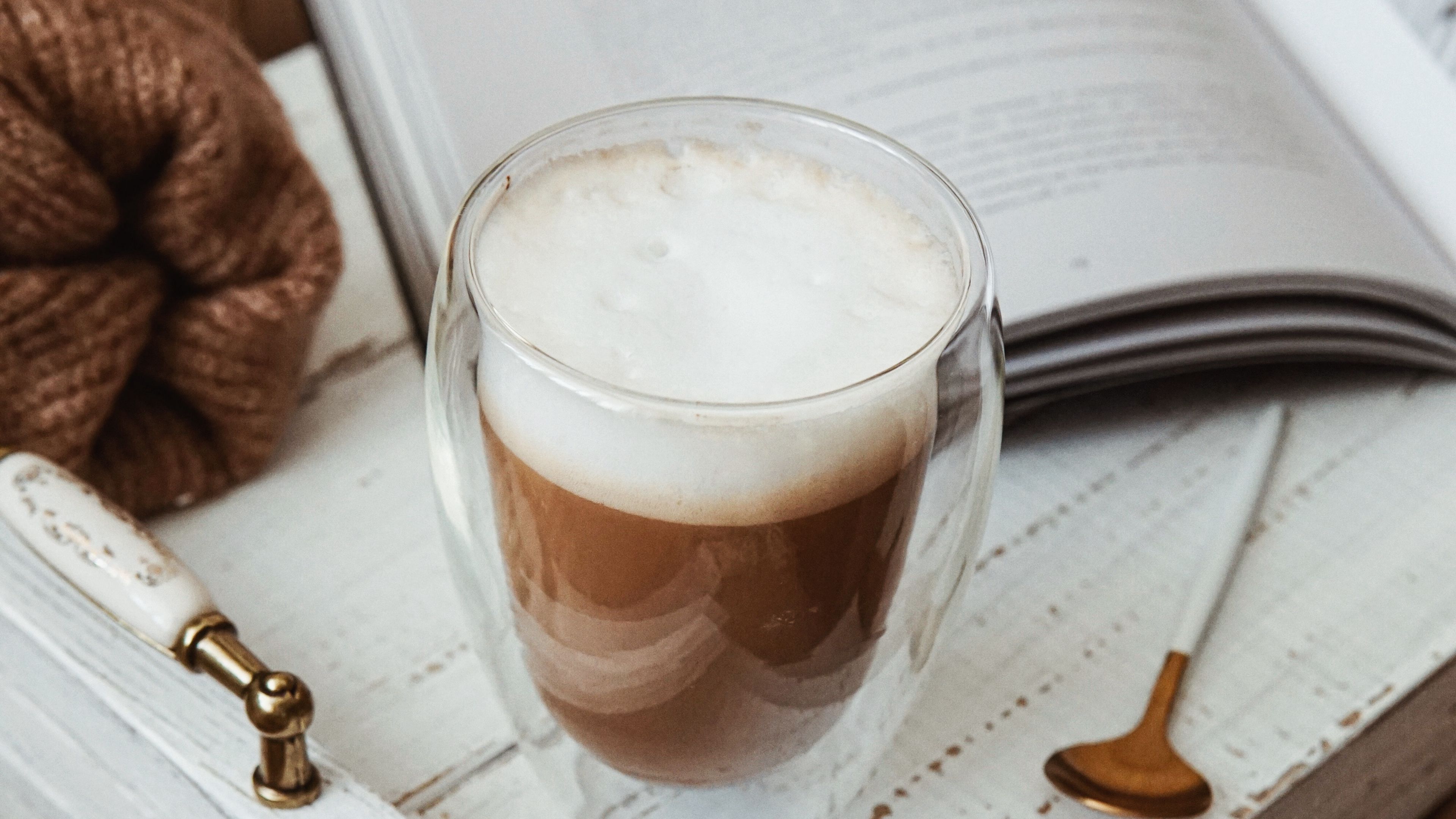 mug, coffee, drink, foam, glass, 4k, HD Wallpaper