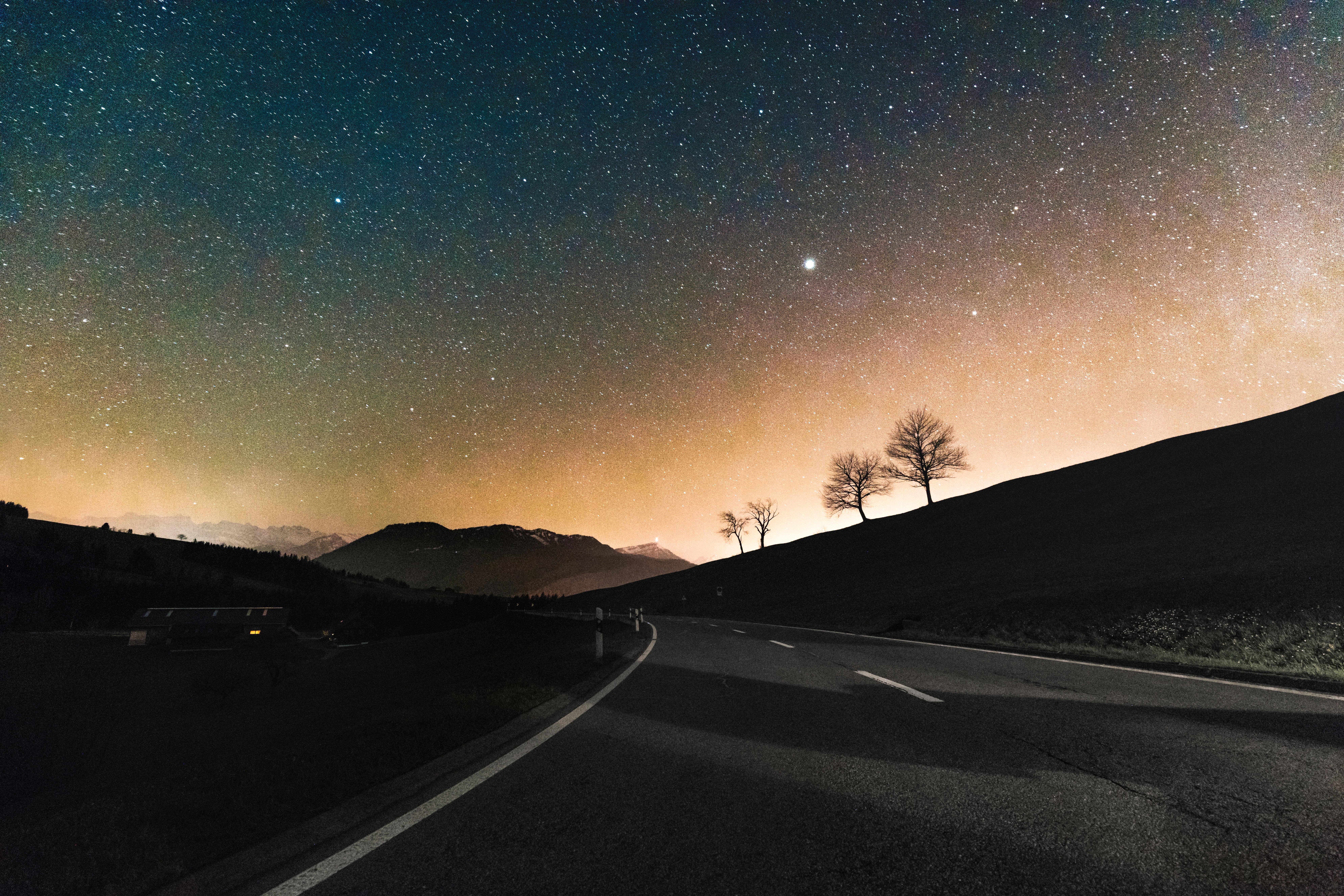 stars, sky, road, nature, hd, 4k, 5k, 8k, mountains, HD Wallpaper