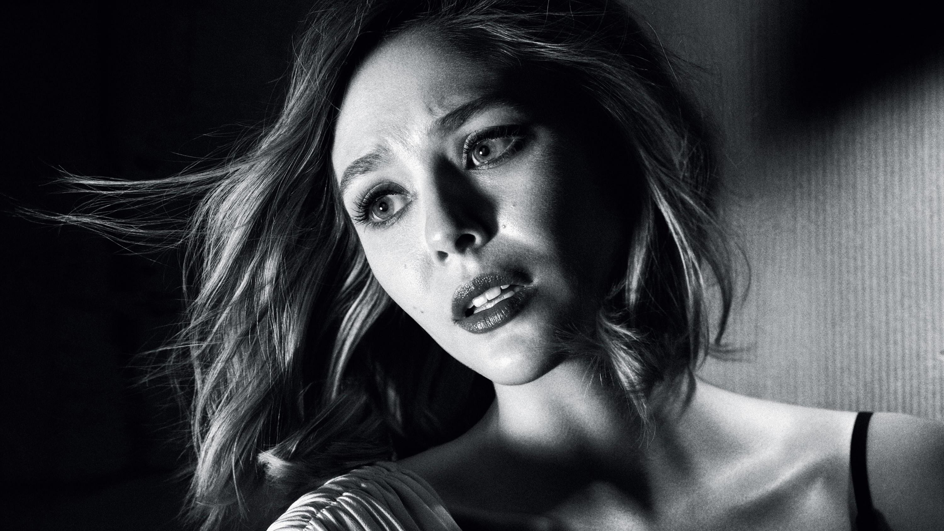 elizabeth olsen, celebrities, girls, hd, monochrome, black and white, HD Wallpaper