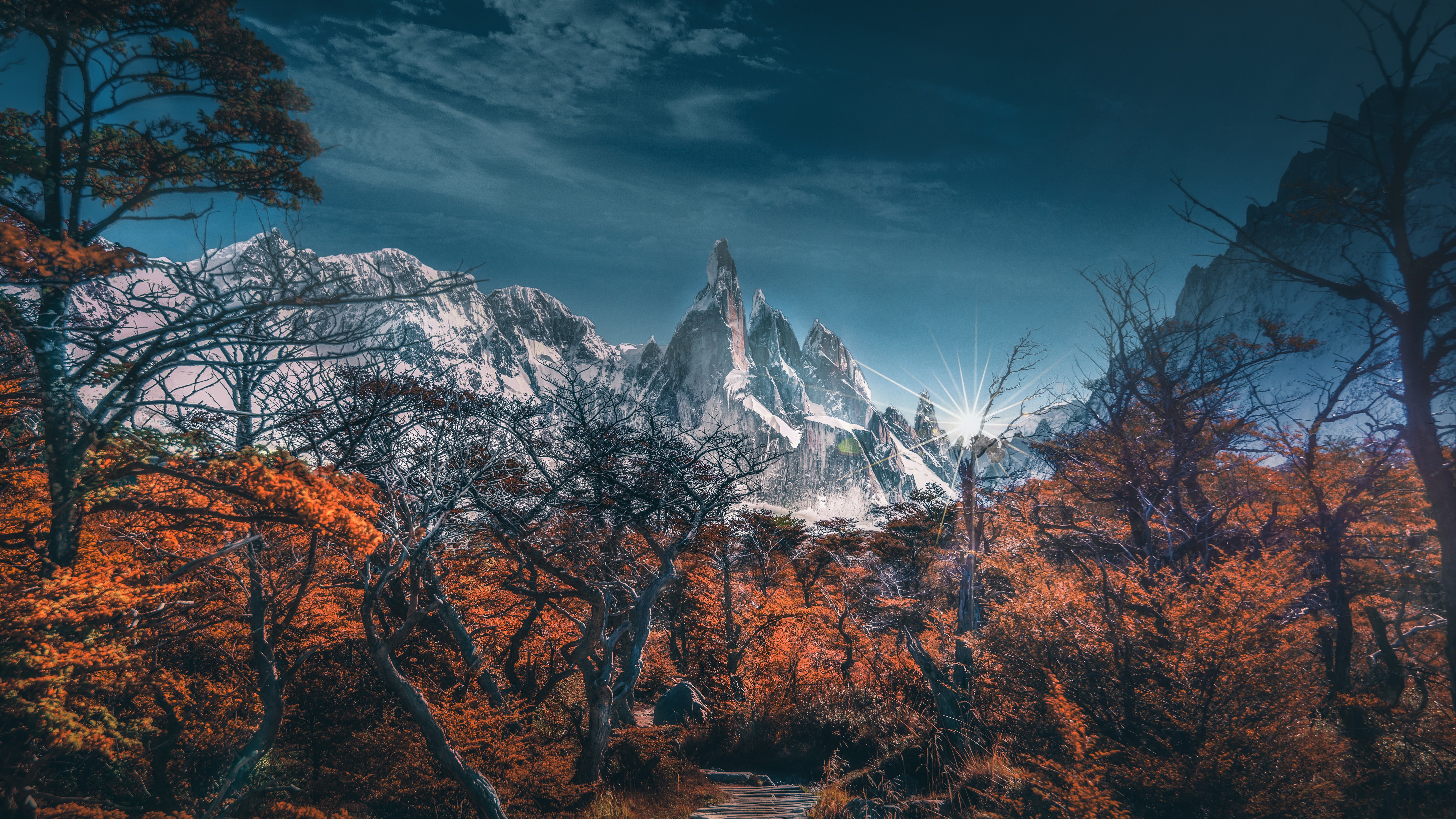 mountains, snow, landscape, trees, hd, 4k, 5k, nature, HD Wallpaper