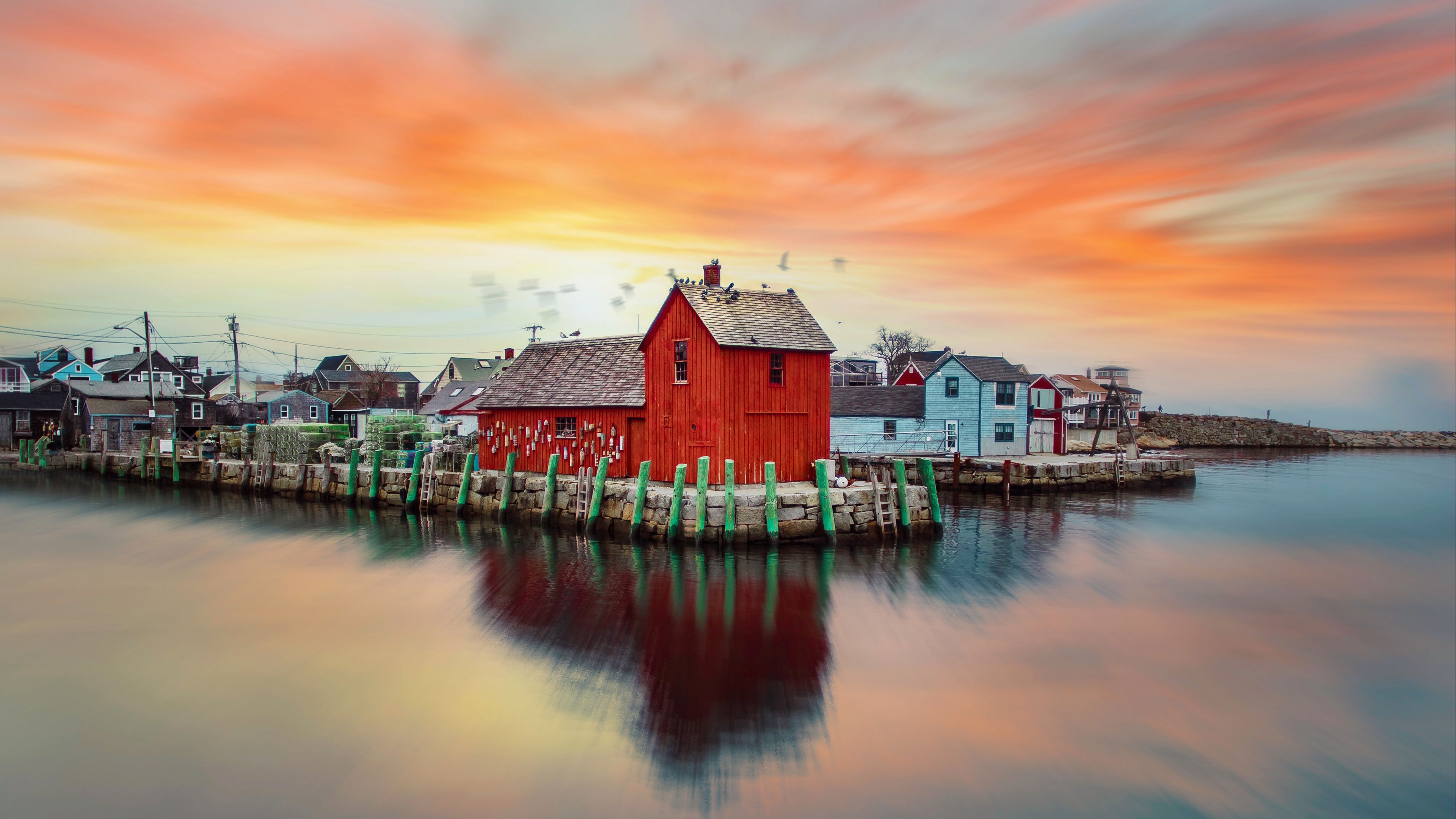 buildings, sea, coast, architecture, town, 4k, HD Wallpaper