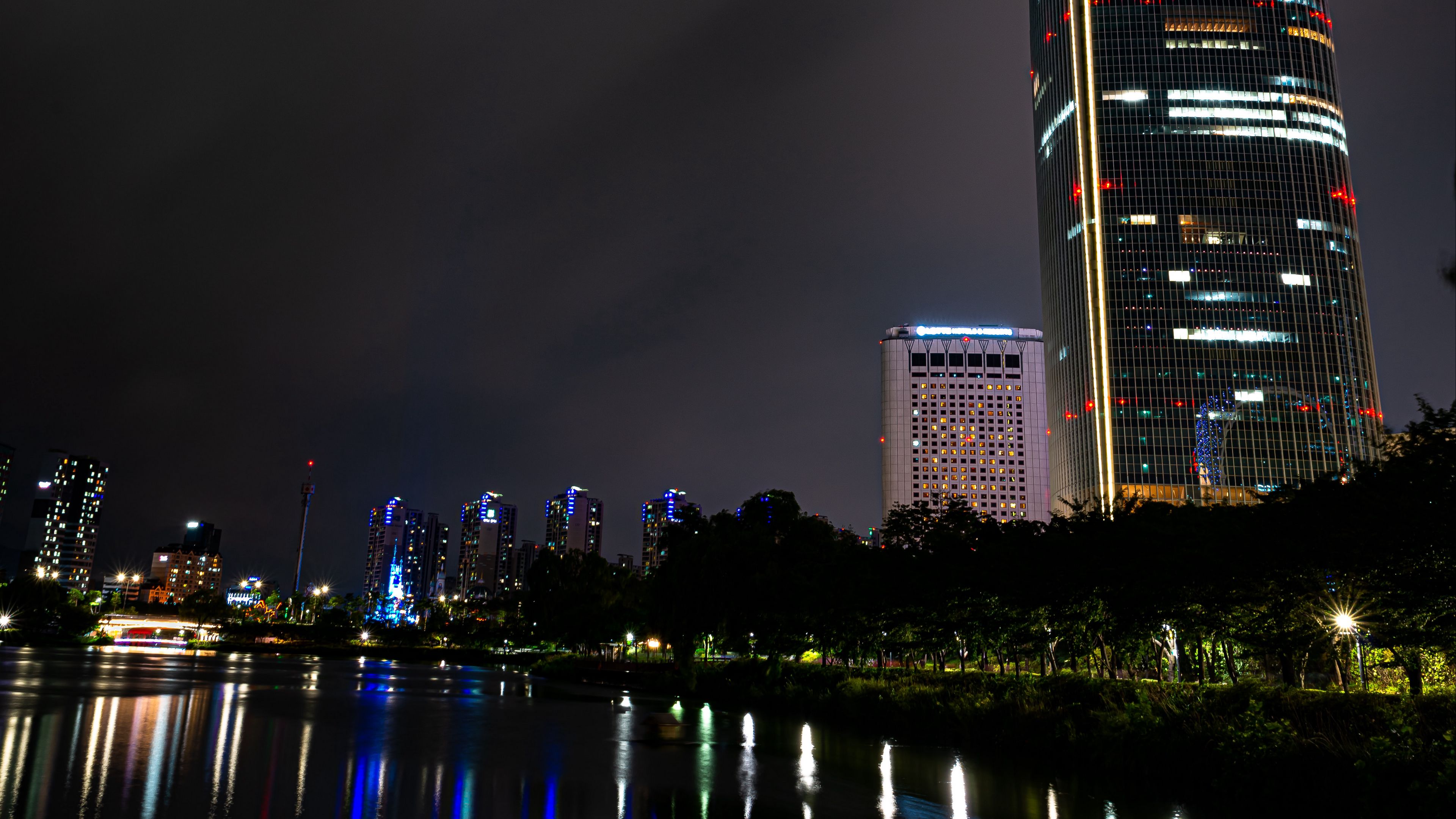 buildings, tower, skyscraper, night, city, 4k, HD Wallpaper