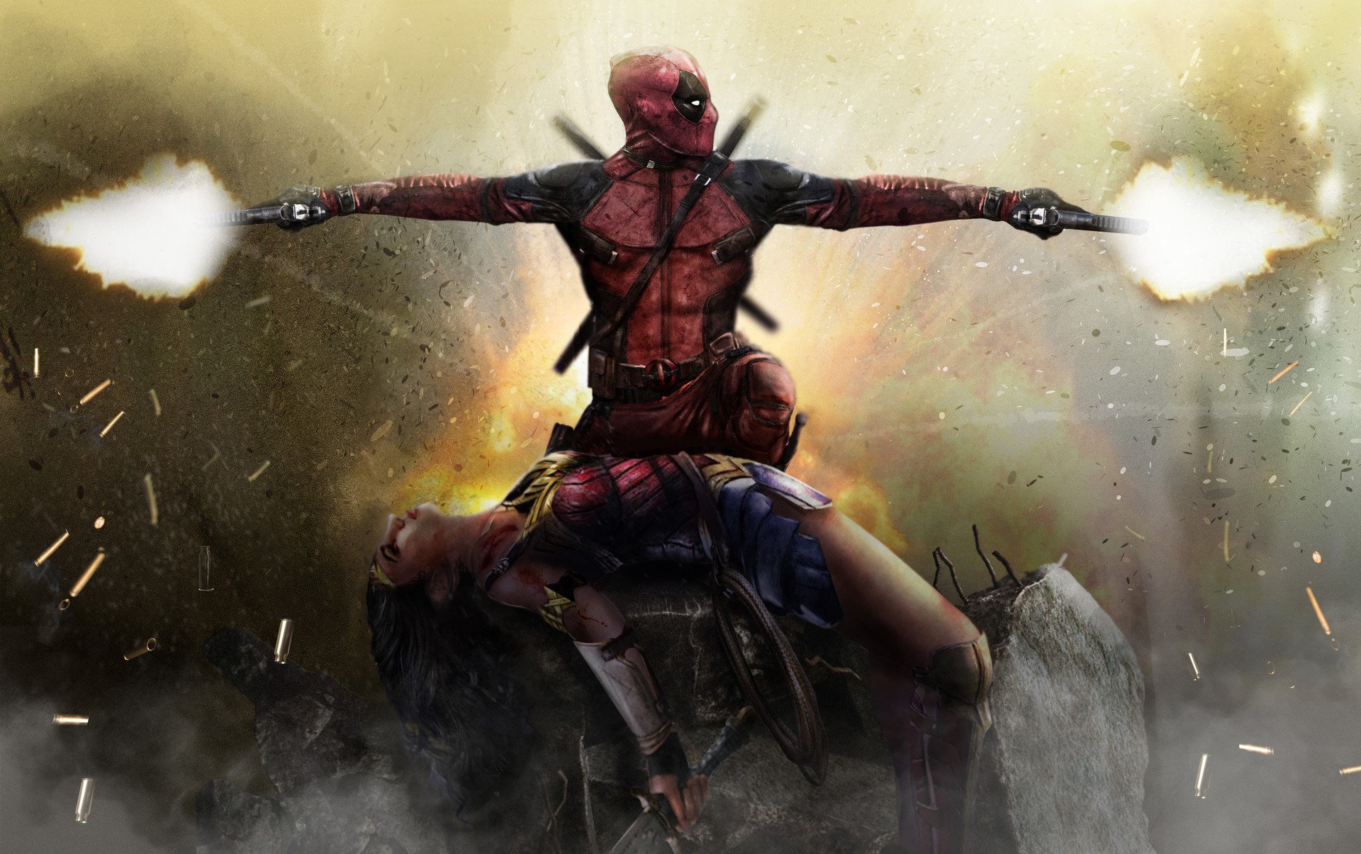 deadpool, wonder woman, hd, artist, artwork, artstation, superheroes, HD Wallpaper