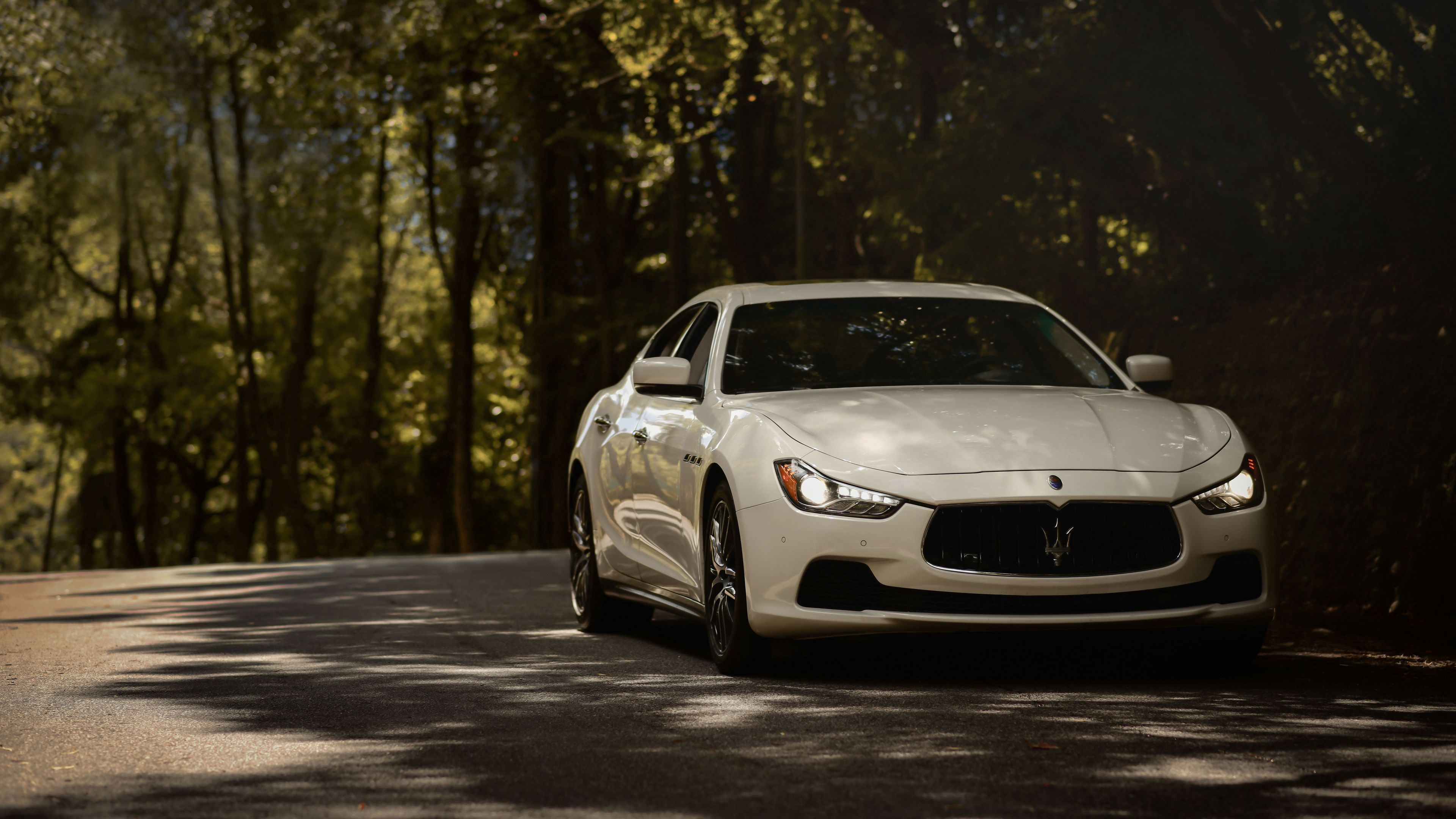maserati ghibli, maserati, car, white, front view, road, 4k, HD Wallpaper
