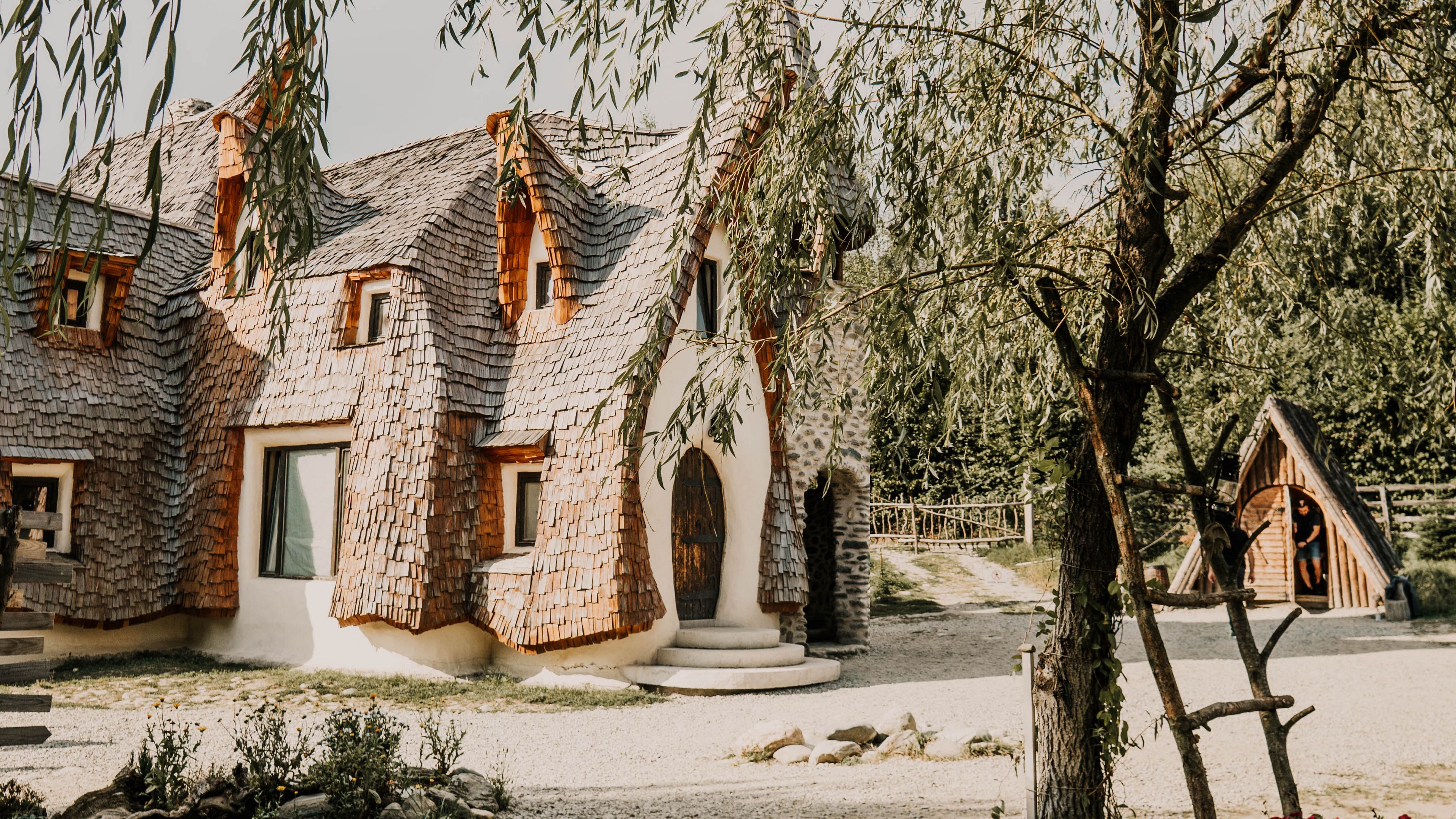 house, building, architecture, trees, willows, 4k, HD Wallpaper