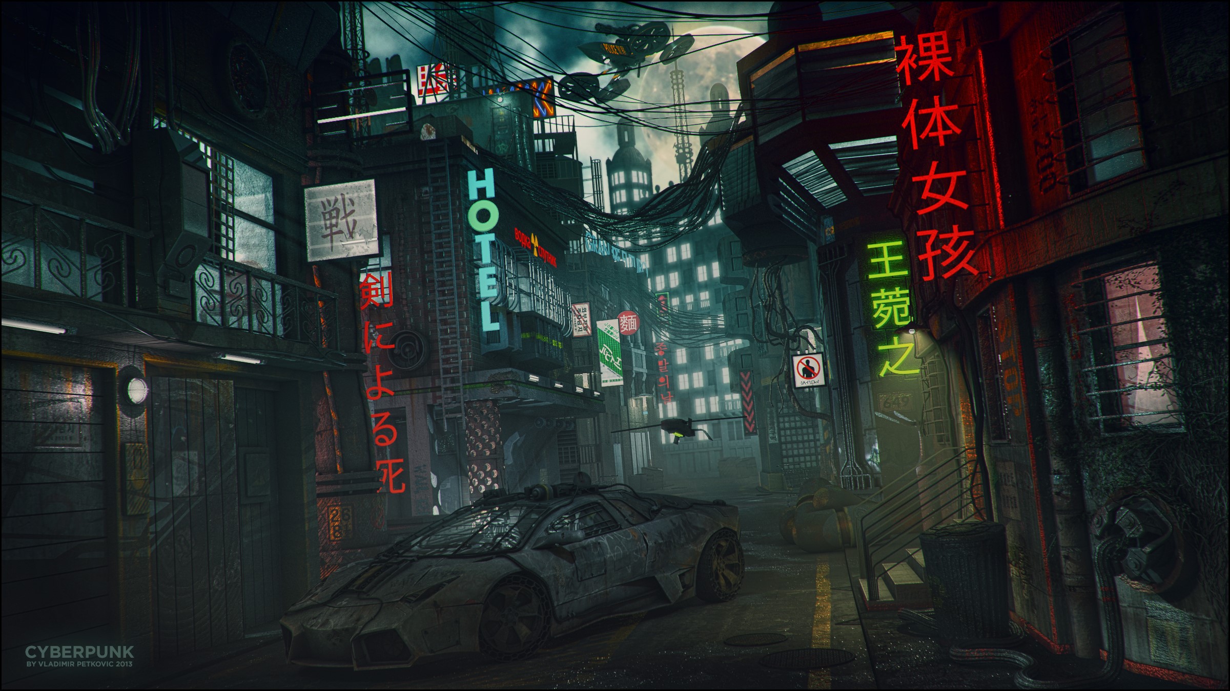 cyberpunk, neon, lamborghini, artist, artwork, digital art, hd, deviantart, HD Wallpaper