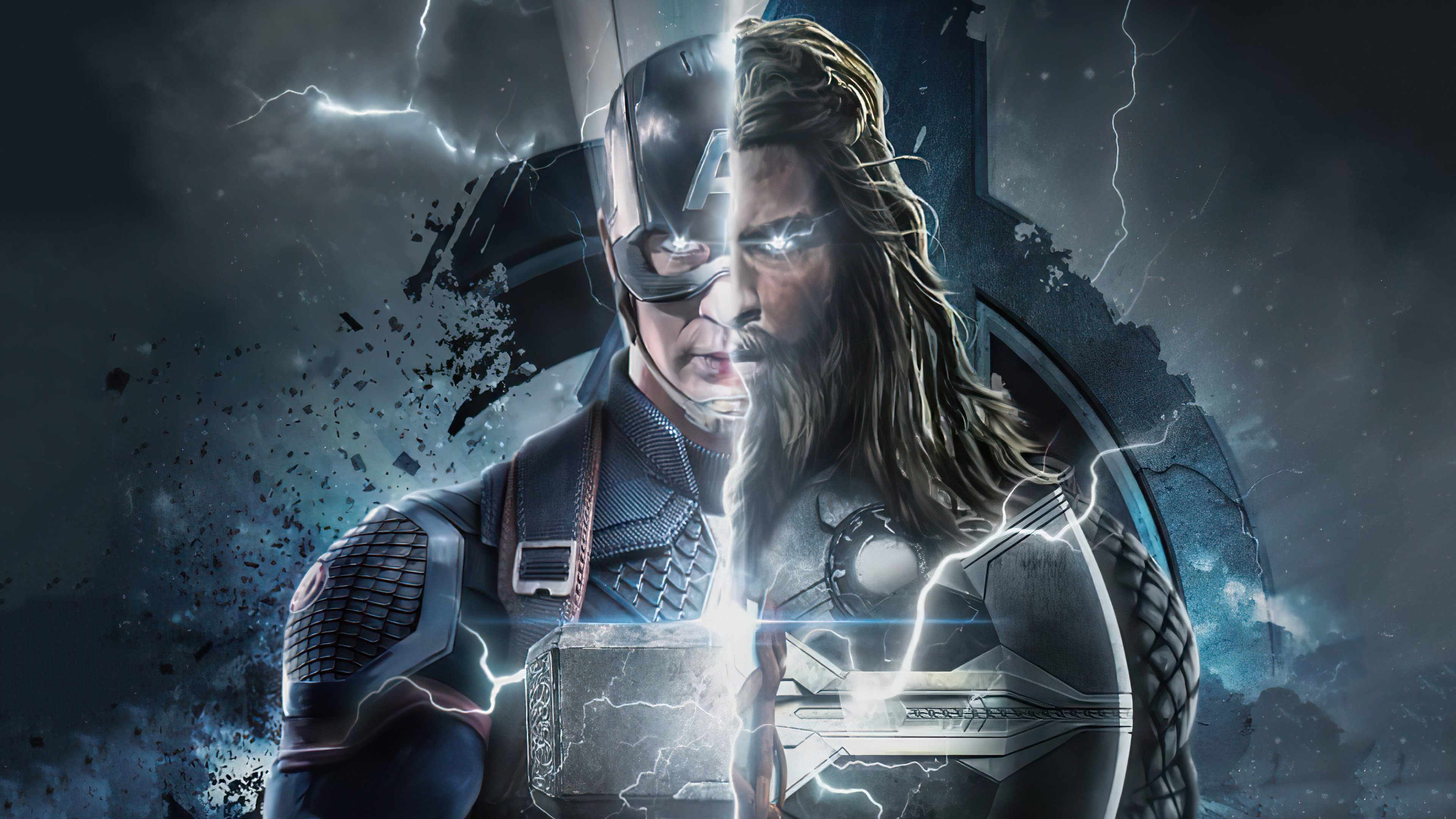 captain america, thor, superheroes, artwork, artist, hd, 4k, HD Wallpaper